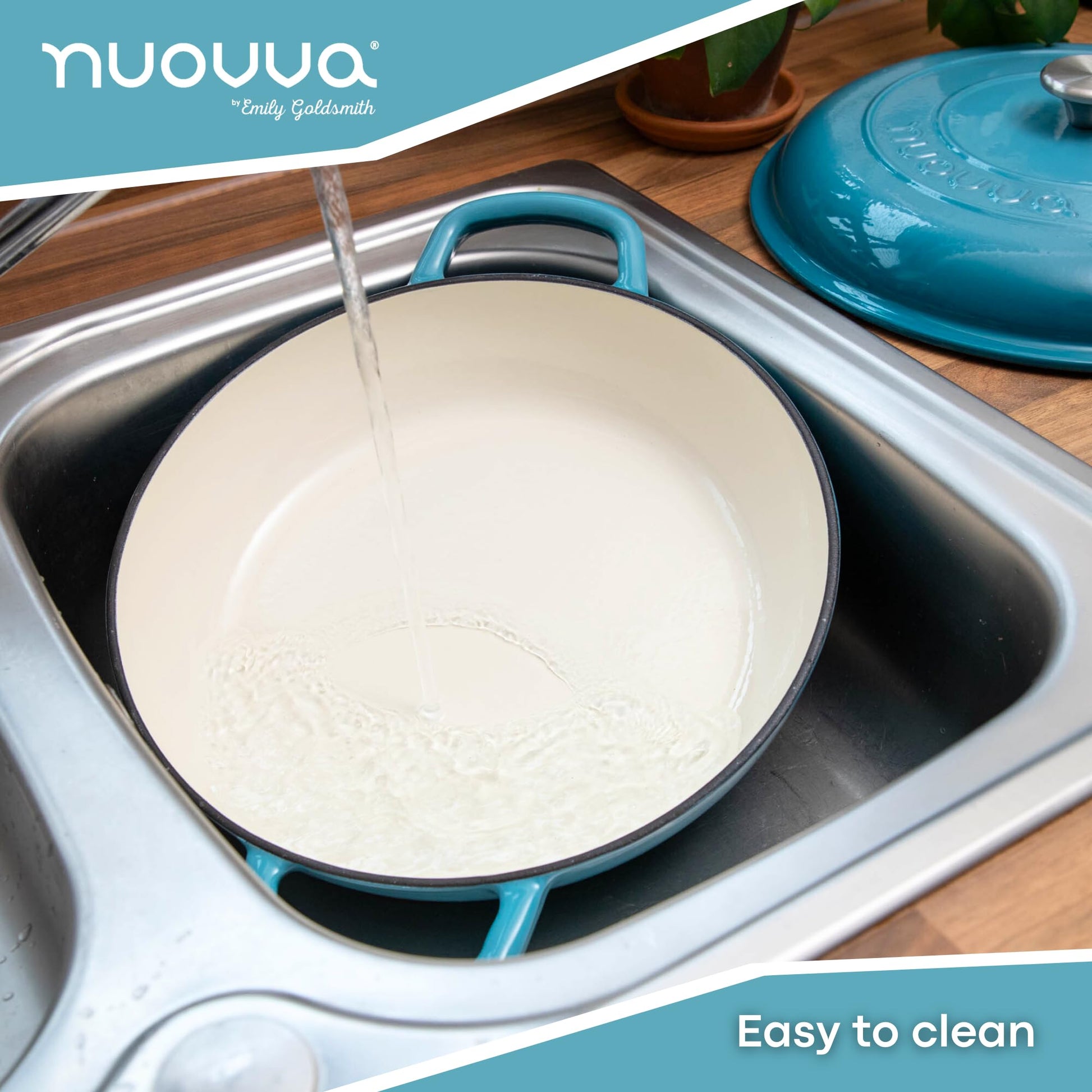 Nuovva - Cacerola de hierro fundido poco profunda con tapa, olla antiadherente para horno holandés, utensilios de cocina resistentes a prueba de horno, olla esmaltada, azul, 5 cuartos de galón, 32 cm