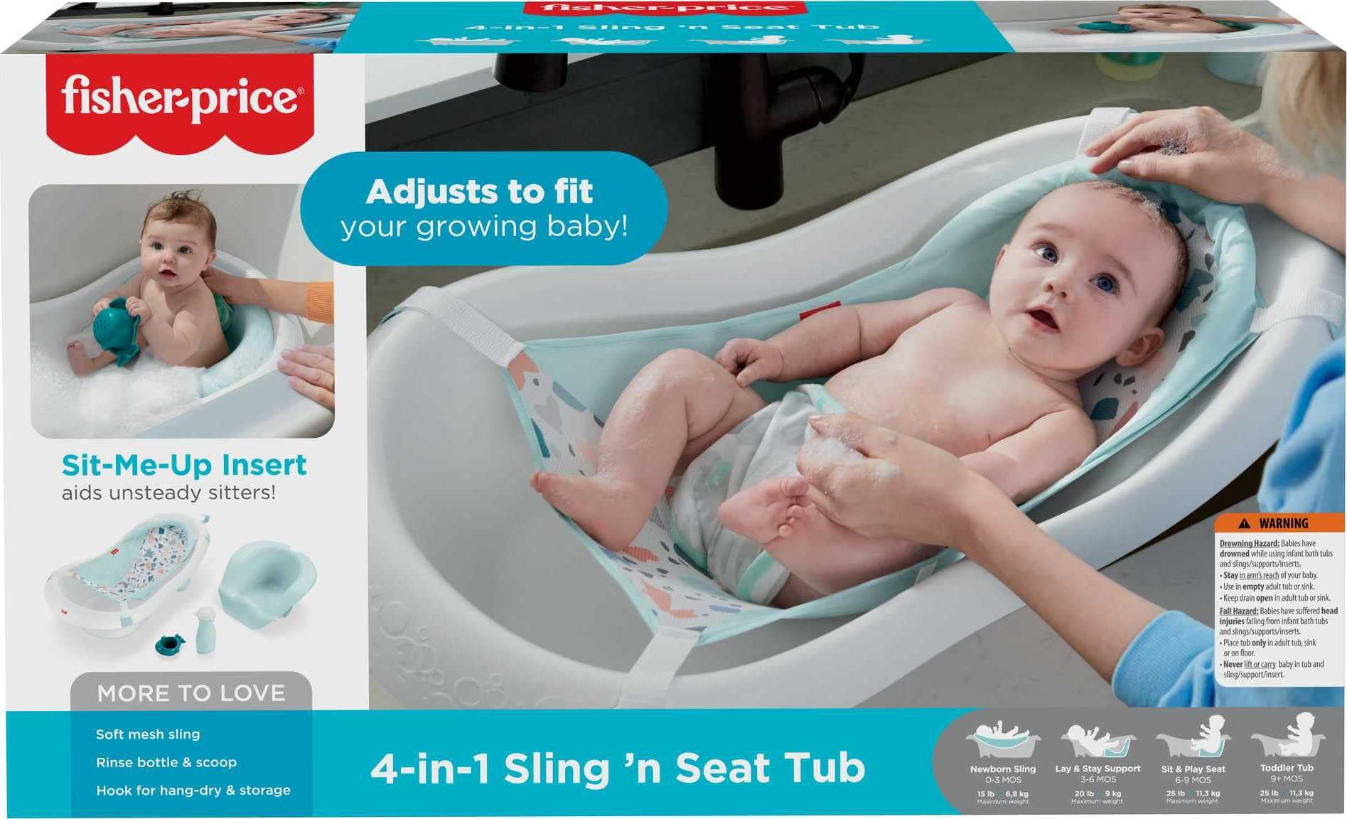 Fisher-Price Baby, Bañera de Lujo 4 en 1, Tina de Baño para bebés en etapa de desarrollo