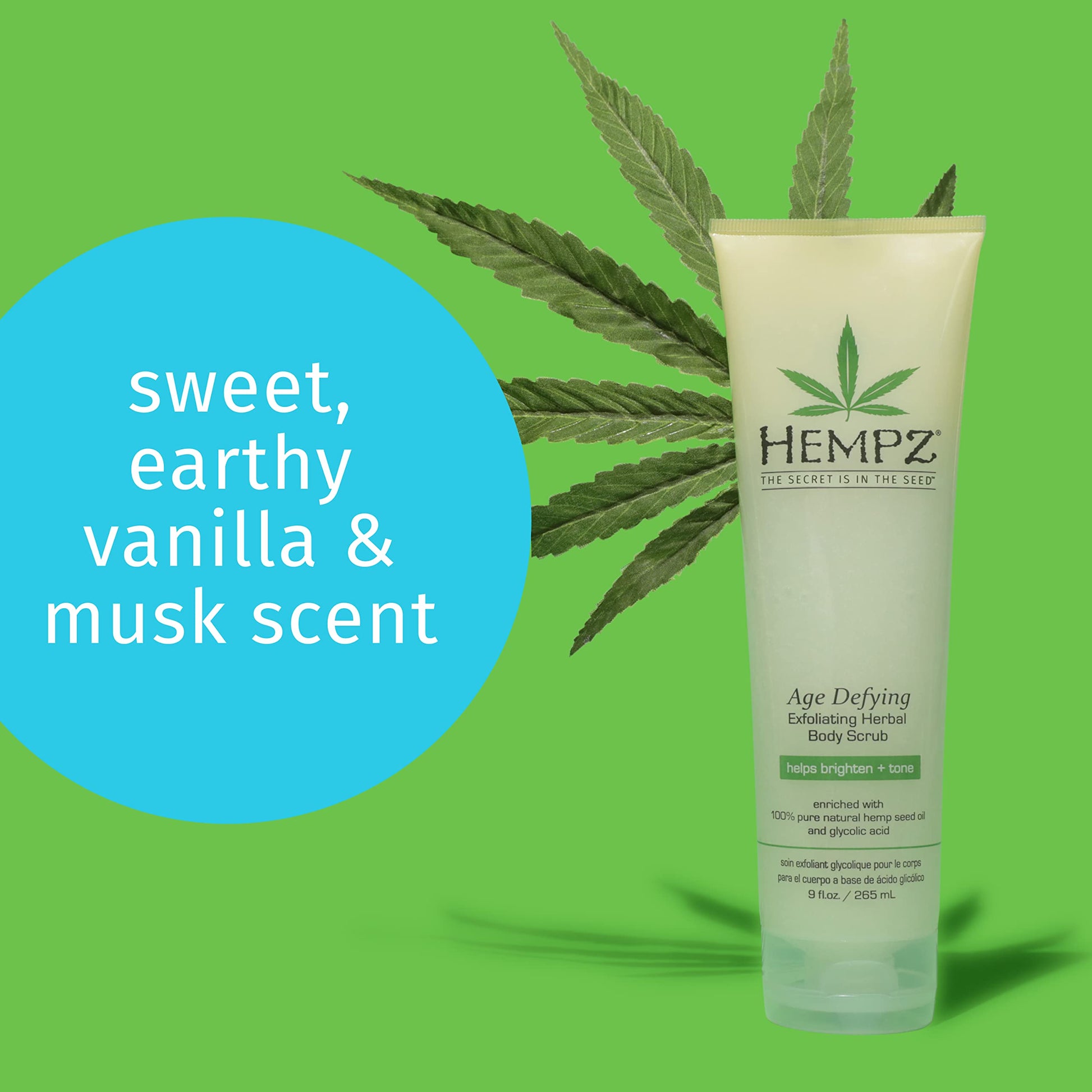 Hempz Age Defying Herbal Body Scrub, de blanco, vainilla / Musk, Onza 9 Fluid