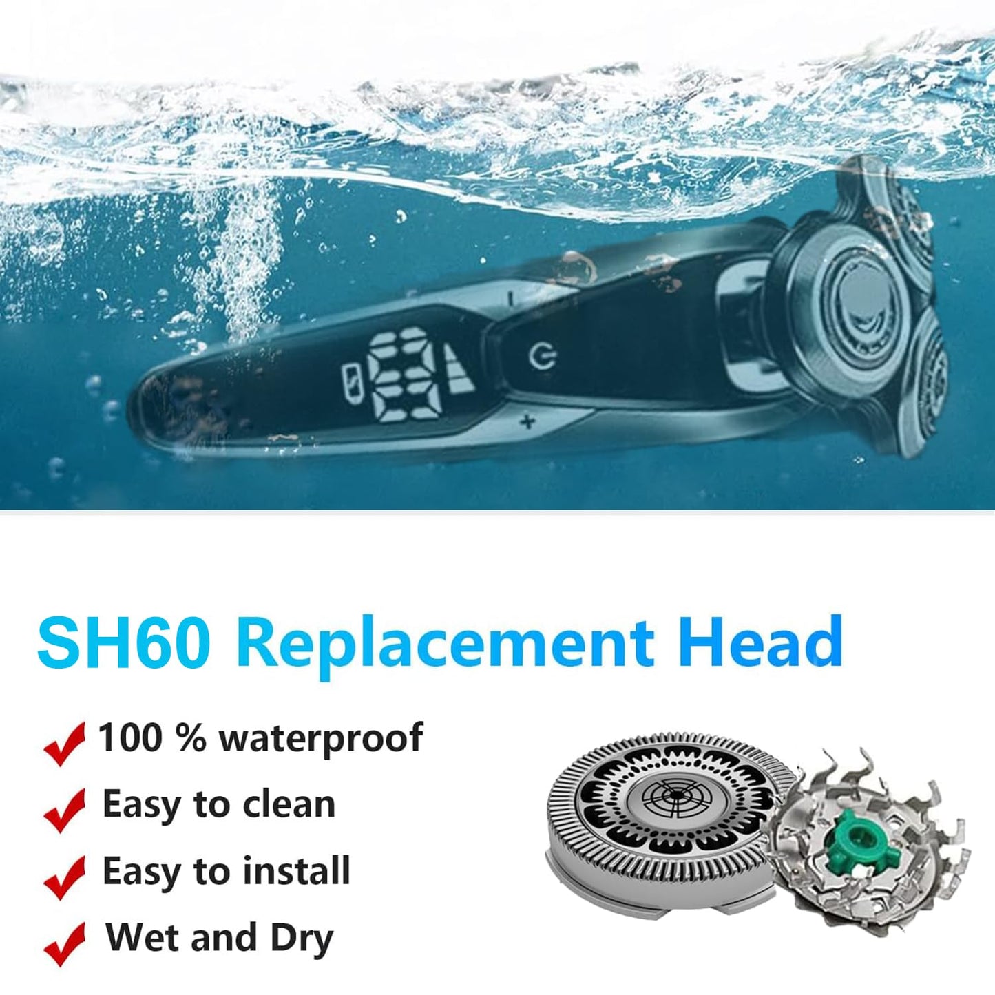 Cabezales de Repuesto SH60 Compatibles con Philips Norelco Serie 6000，Cuchillas Afiladas Y Duraderas（6pcs）