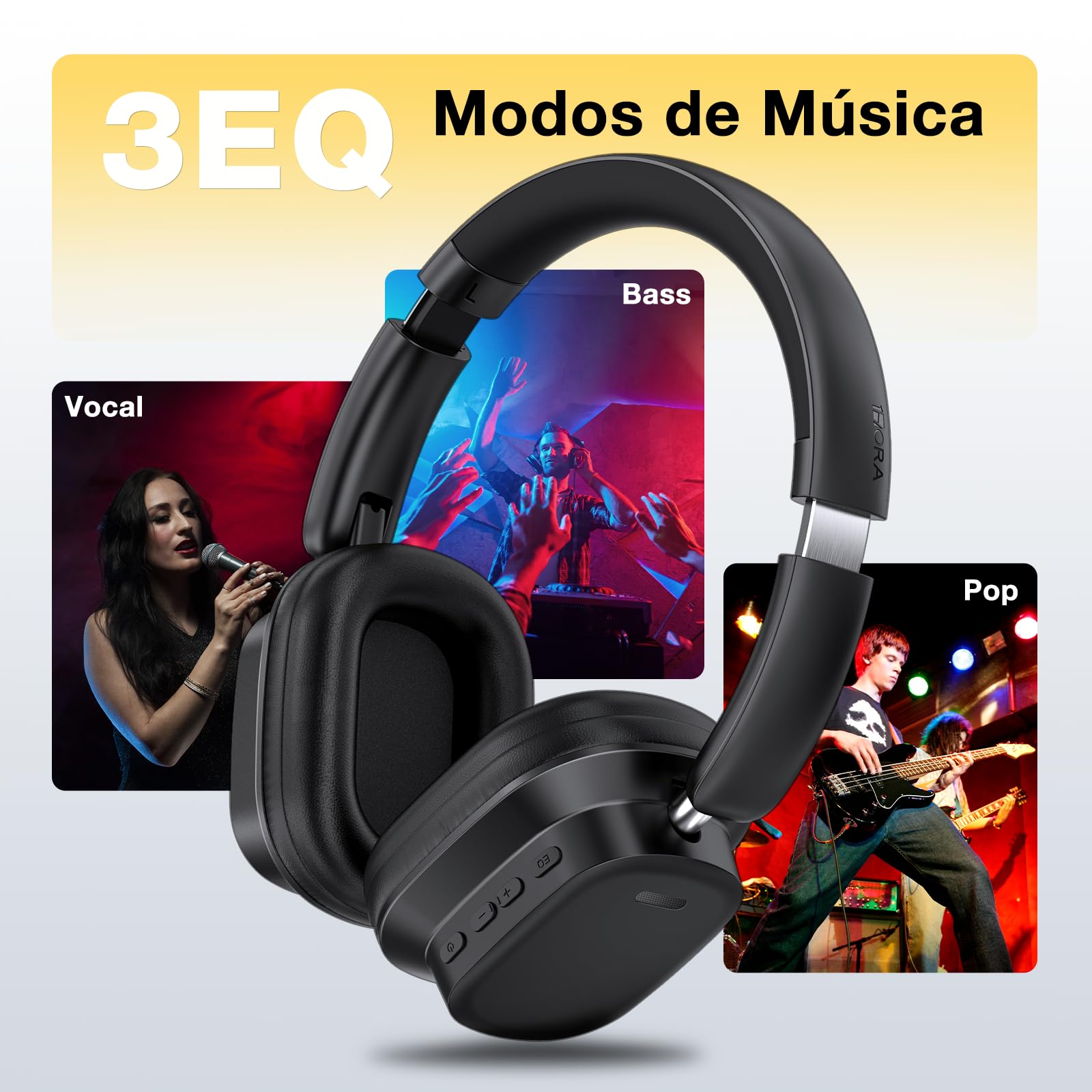 Audífonos Inalámbricos 1 Hora Negro con 100Hrs de Reproducción y 3 EQ Modos Musical Plegables Bluetooth 5.3