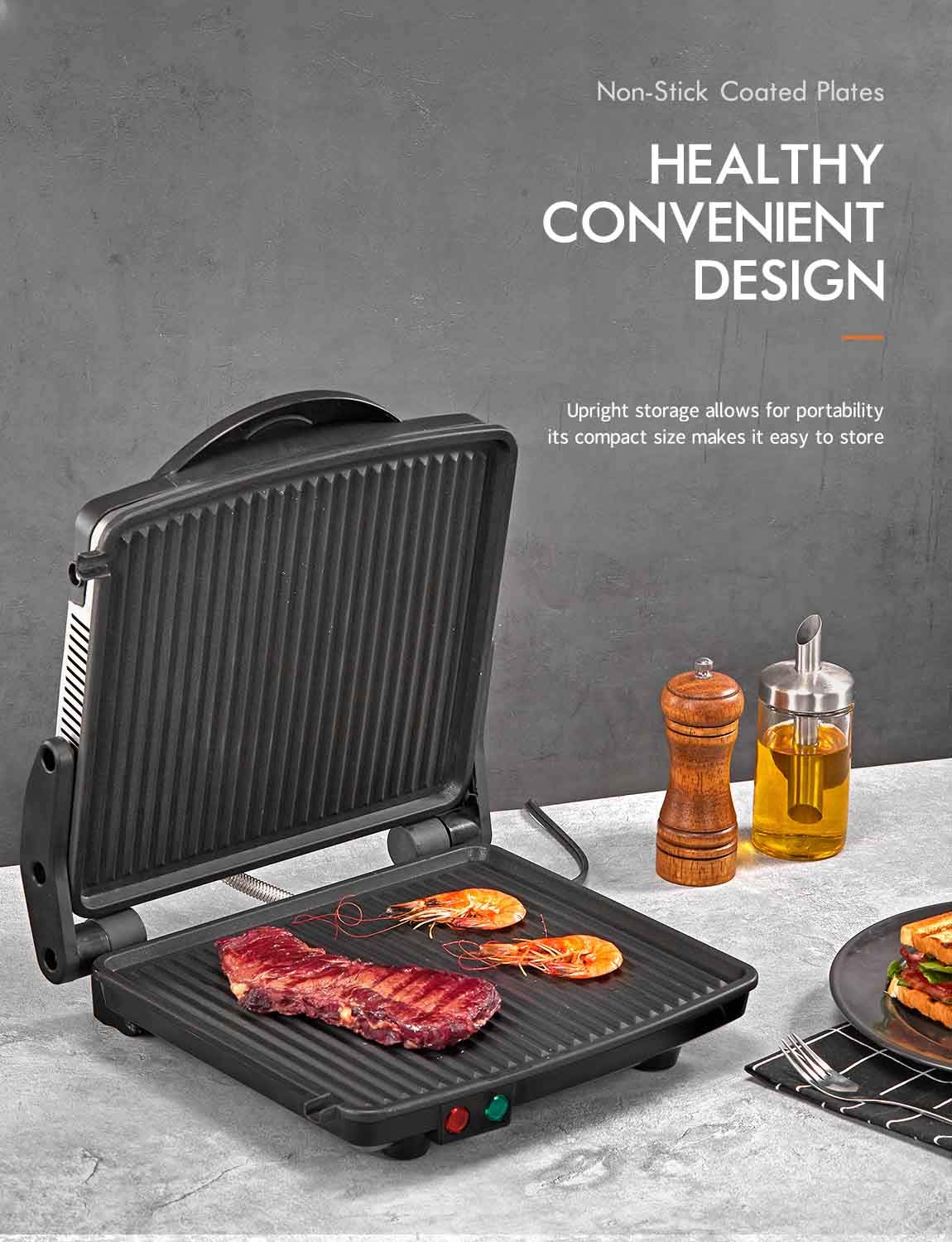 Sandwichera Eléctrica Yabano Negro Acero Inoxidable Placas Antiadherentes 180 Grados