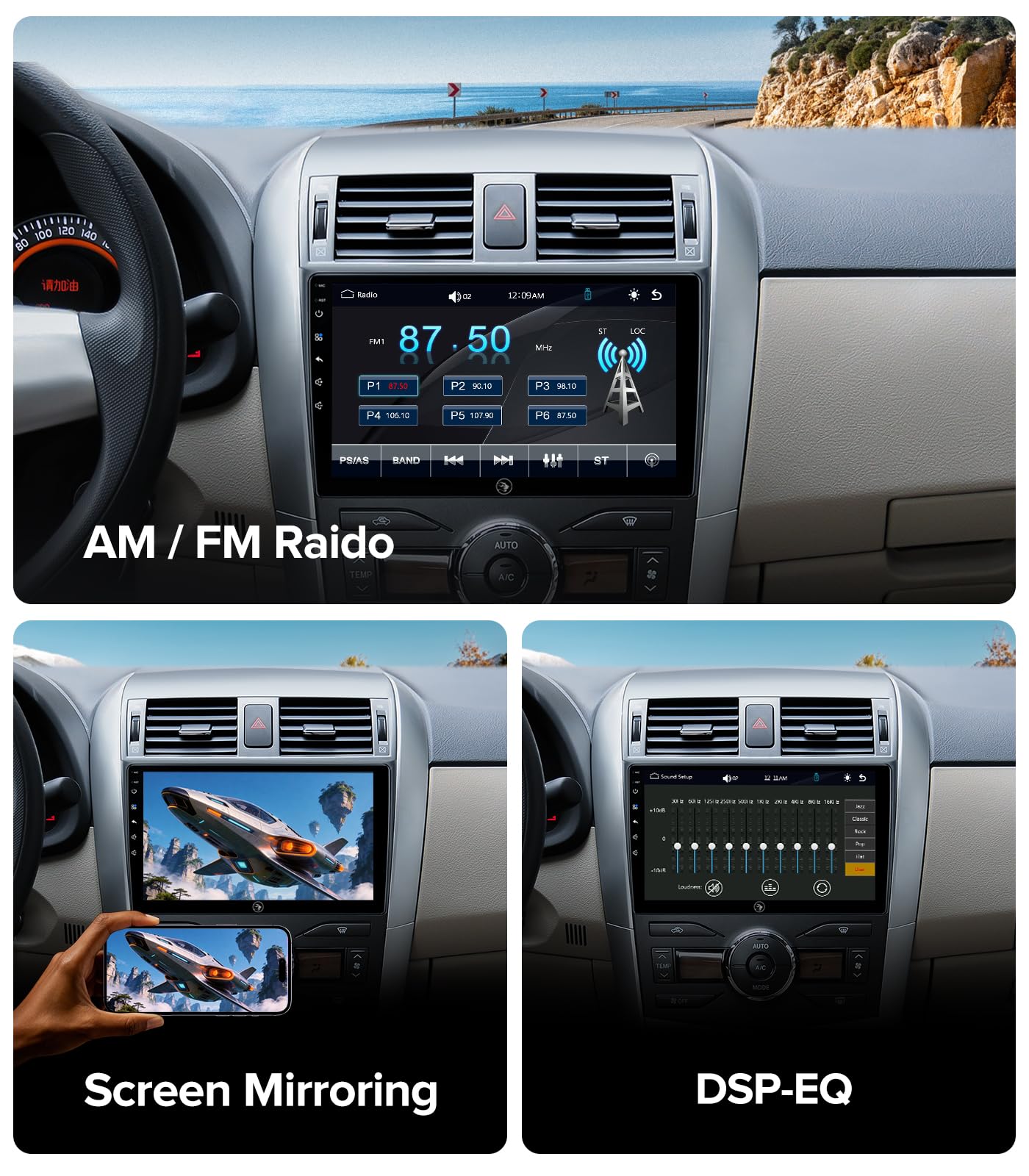 Radio Toyota Corolla 2008-2013 | visualización táctil QLED estéreo| CarPlay Android Auto inalámbrico | Plug and Play | Control del volante | 5G Wi-Fi| Bluetooth 5.0 | Navegación GPS