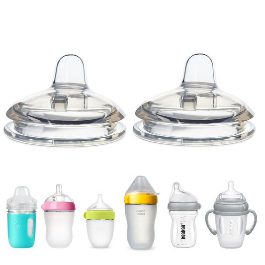 BelBeyo Tetinas con boquilla para biberones Comotomo, 2 unidades, silicona de grado alimenticio, boquilla suave, antiderrames, tetinas de transición, convierte el biberón en vaso con boquilla, sin BPA