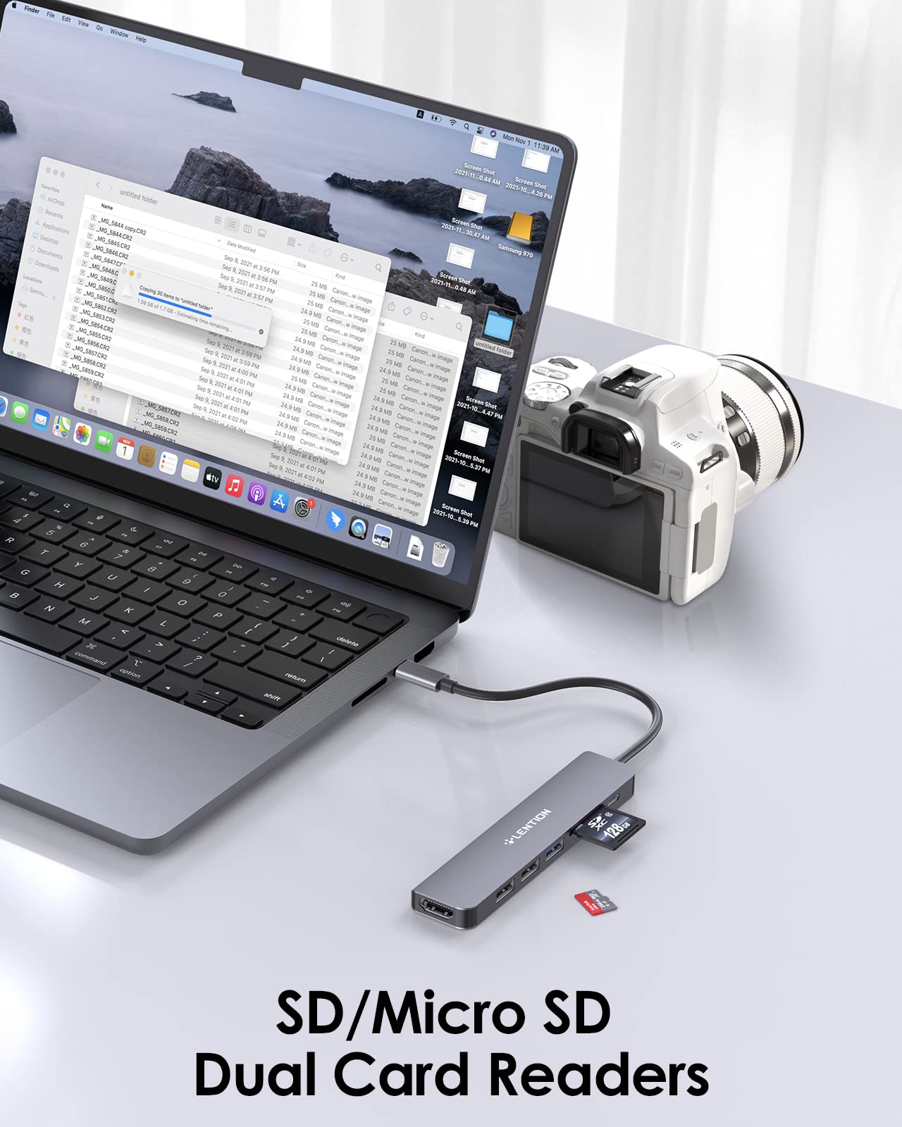 LENTION Hub USB C con Carga 100 W, HDMI 4K, Lector de Tarjeta Dual, USB 3.0 y 2.0 para MacBook Pro 2023-2016, Nuevo Mac Air/Surface, Chromebook, etc, Adaptador con Stable Driver (CE18, Gris Espacial)