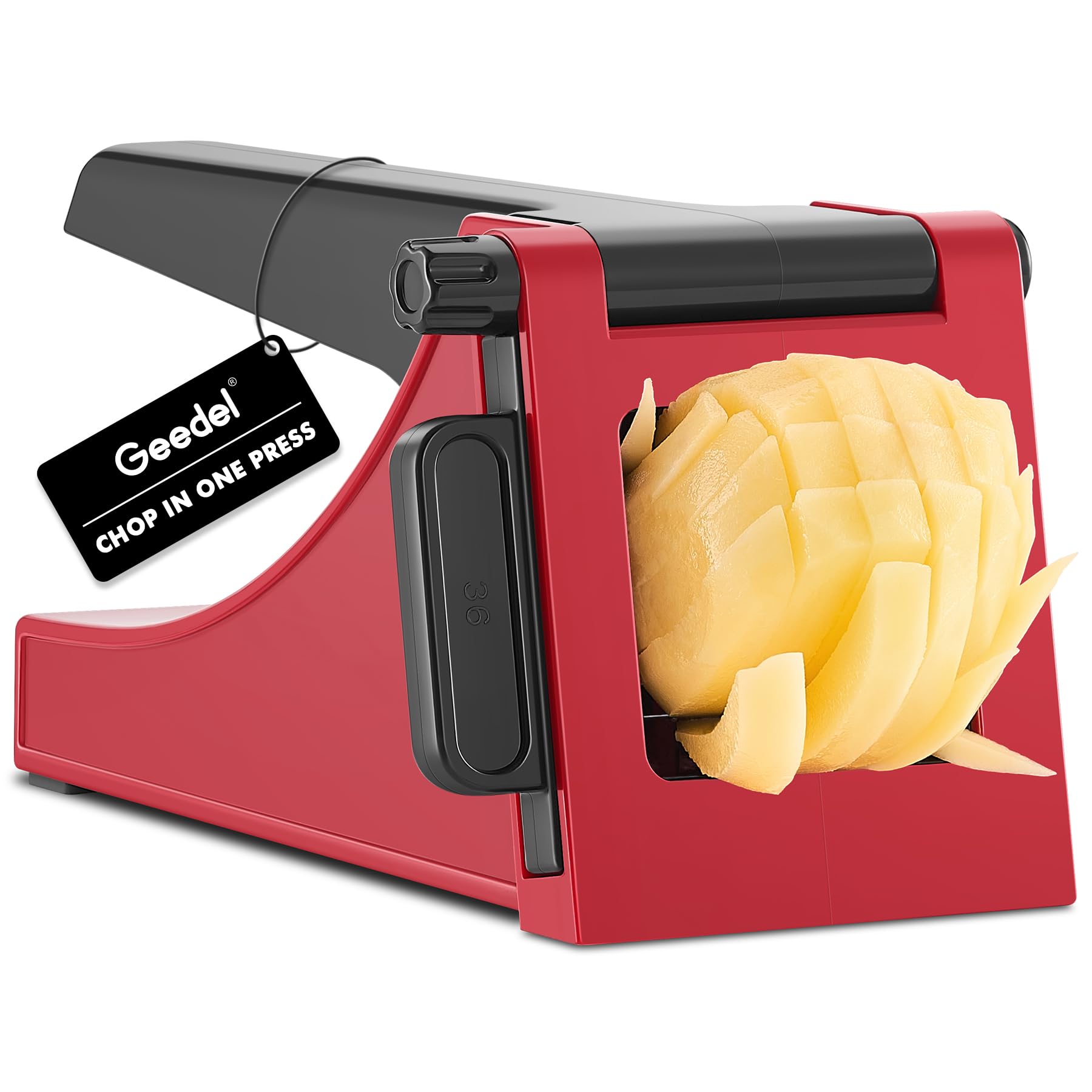Geedel Cortador de patatas francés con hoja japonesa de acero inoxidable 420, corte rápido con facilidad, fácil de limpiar, ideal para verduras y más.