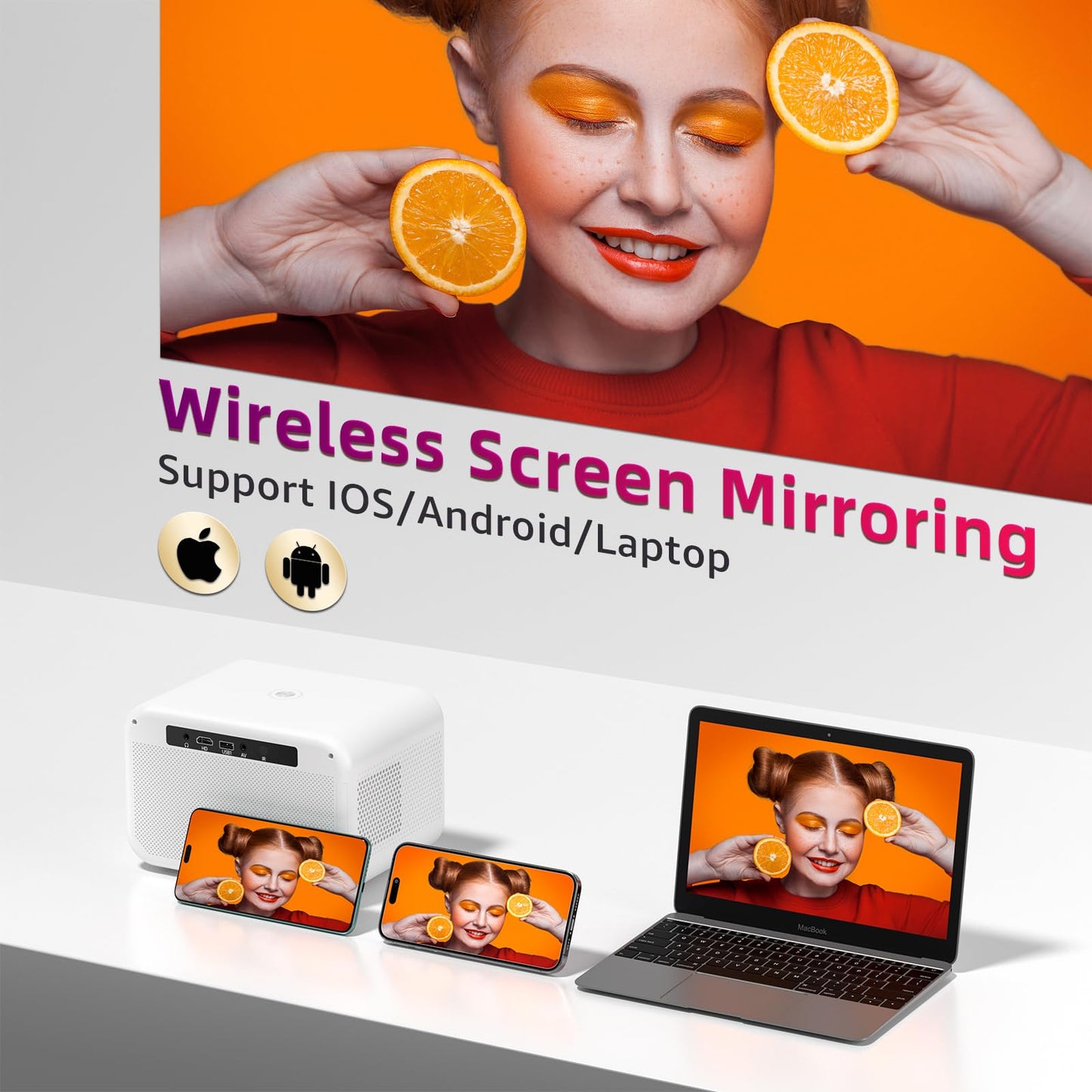 Mini Proyector 4K con WiFi y Bluetooth Nativo 20000 LM para Exteriores FHD 1080P máx. 300 Pulgadas Compatible con TV Stick, HDMI, USB, AV y PS4