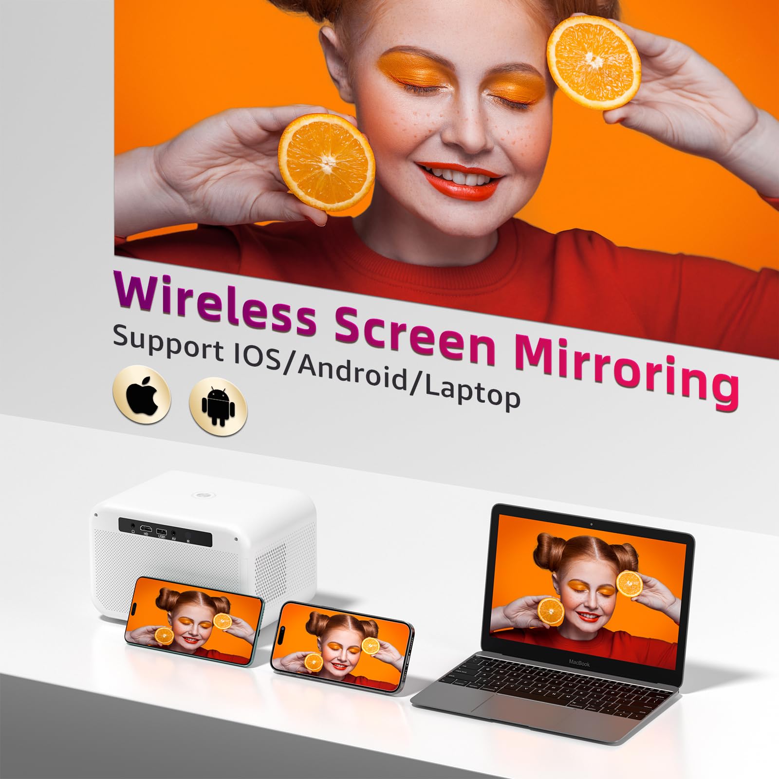 Mini Proyector 4K con WiFi y Bluetooth Nativo 20000 LM para Exteriores FHD 1080P máx. 300 Pulgadas Compatible con TV Stick, HDMI, USB, AV y PS4