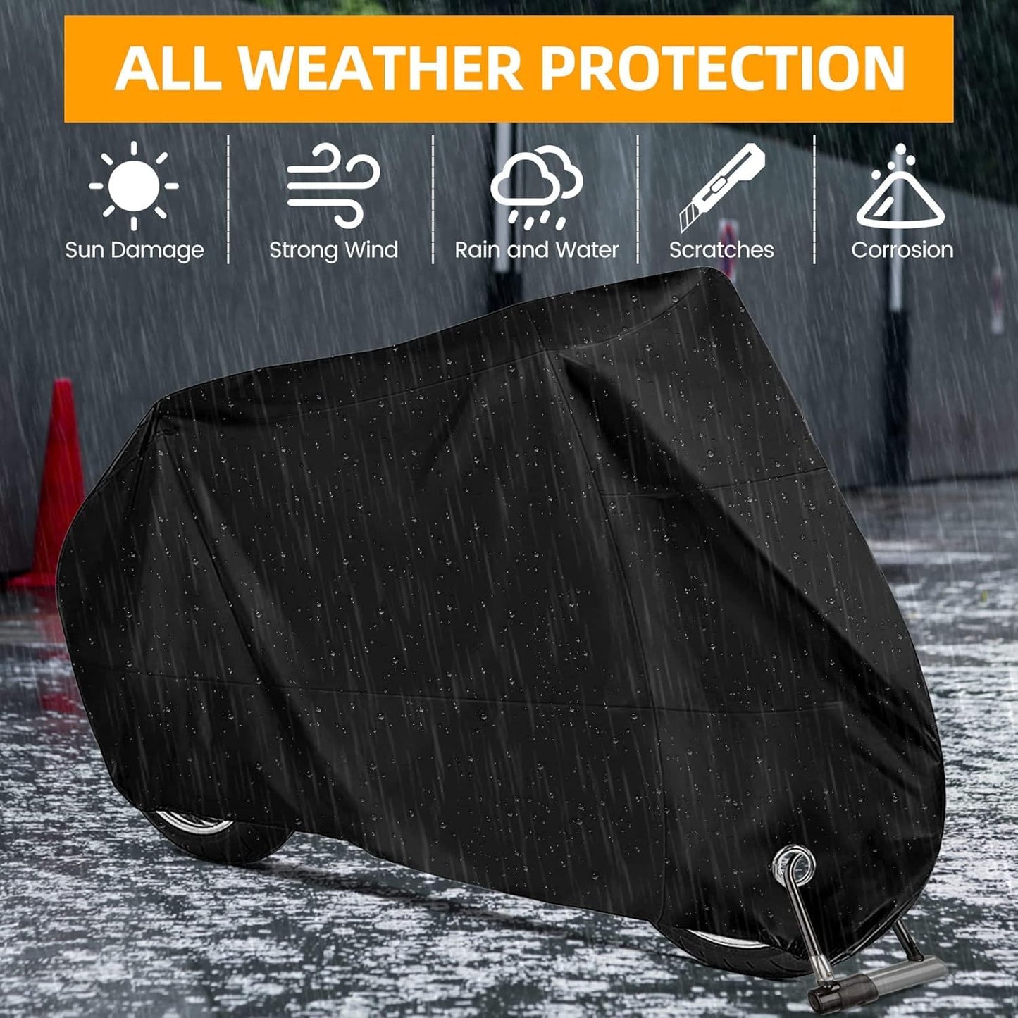 Cubierta Impermeable para Motocicletas,Protección contra el Polvo,Funda universal impermeable para motocicleta con protección solar,Cubierta para Scooter de Motor, Lona con Orificios de Bloqueo