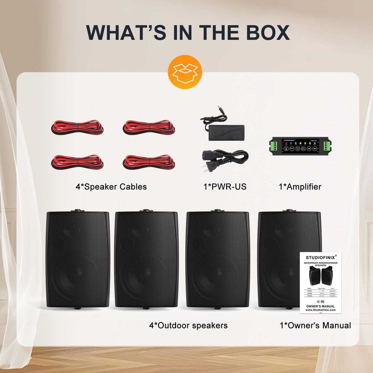 Altavoces Bluetooth para exteriores, 6.5 pulgadas, máximo 800 W, impermeables, con cable con amplificador multifuncional, sistema de altavoces para exteriores, para patio, jardín, piscina, hogar (4