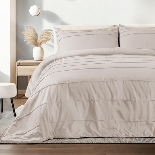 Juego Edredón Queen Dreamlab Beige Ultra Suave Hipoalergénico Reversible Plisado