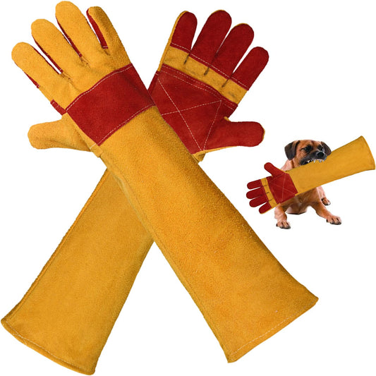 Guantes Largos Anti-mordeduras Arañazos de Animal 60cm, Guantes Protector de Agarre Manipulación de Animal, Guantes de Manejo Cuero Duraderos para Perro Gato Pájaro Serpiente Lagarto Reptile