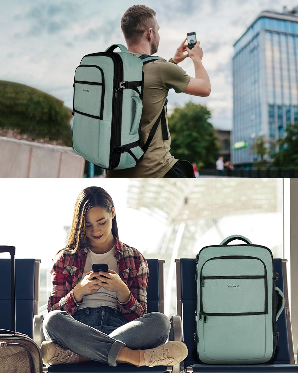 Bolsa de Viaje Vancropak Cian Grande Expandible Resistente al Agua para Hombre y Mujer