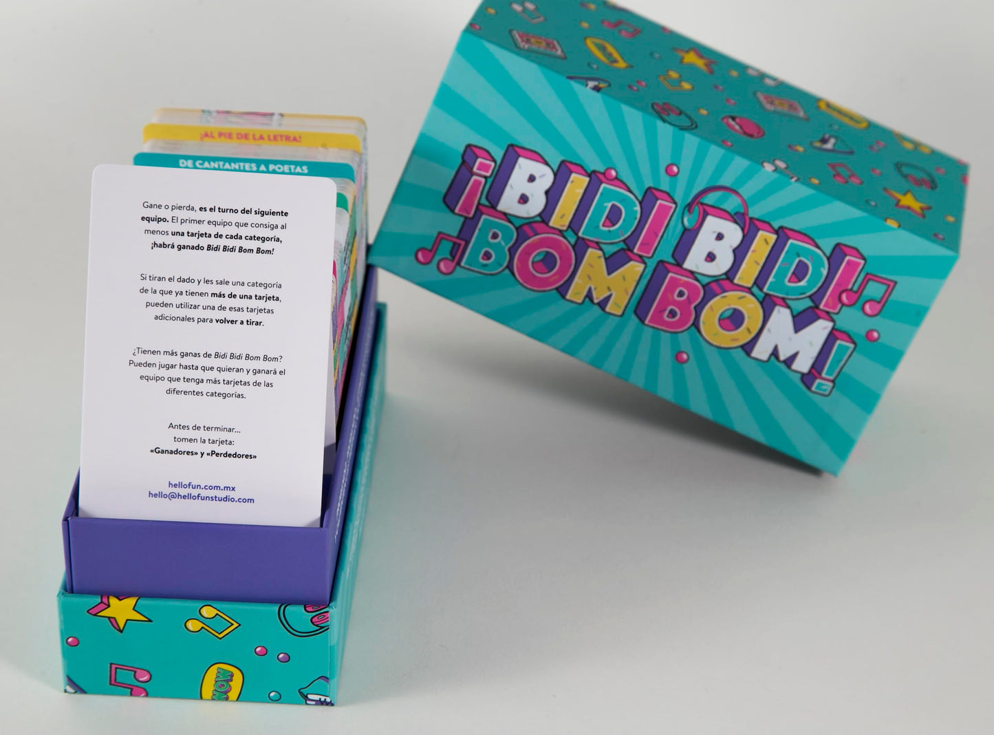 Hellofun! Bidi Bidi Bom Bom, el Juego de Mesa y Regalo Perfecto para los Amantes de la música: ¡Casi 200 Pruebas para Poner a Prueba tu Talento!