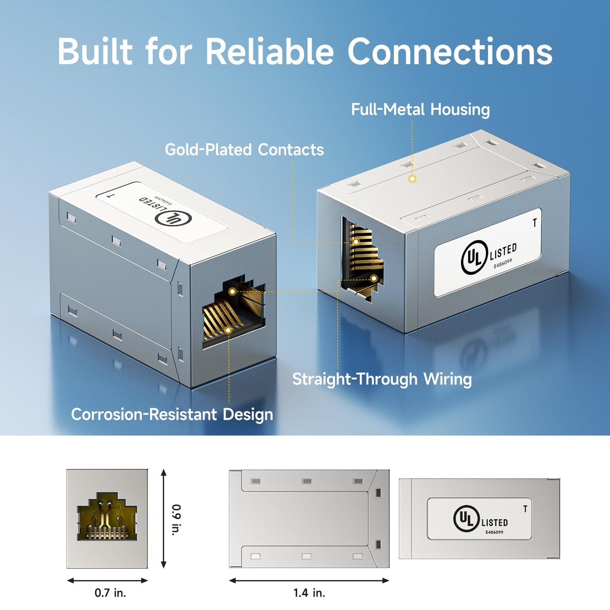 Acopladores en Línea Cat6 Cable Matters Plateado Metal Blindado Paquete de 5 Certificación UL
