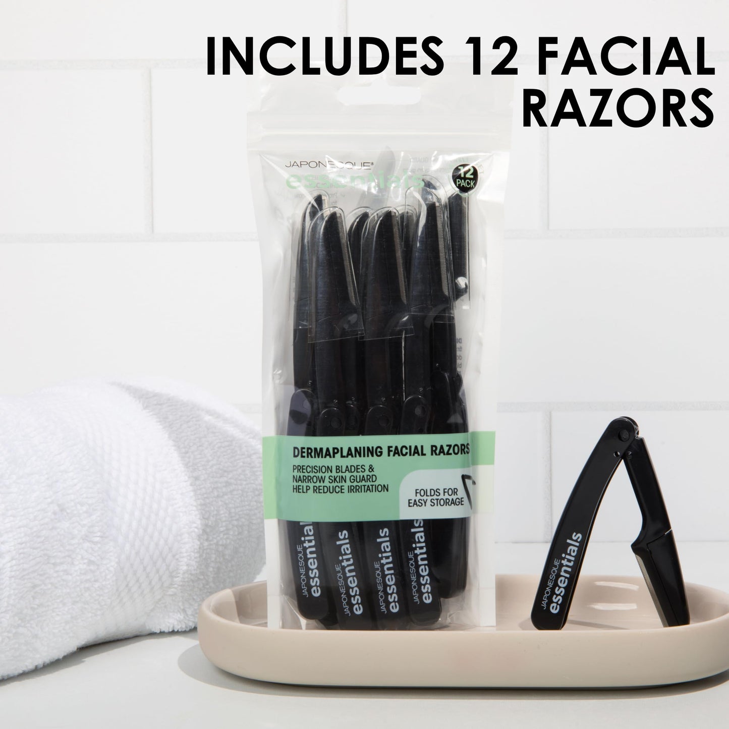 JAPONESQUE Afeitadora facial Essentials Dermaplaner (paquete de 12): cuchillas de precisión para eliminar el vello facial y dar forma a las cejas, tanto para hombres como para mujeres.