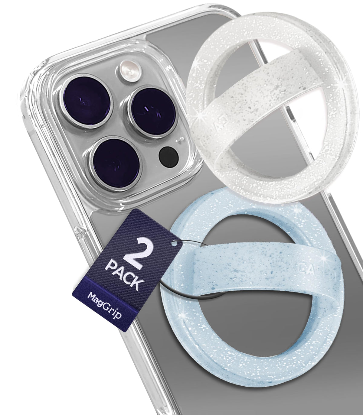 Soporte Magnético para Teléfono con Agarre de Bucle, Anillos de Silicona para iPhone, Brillo y Azul Brillante (Paquete de 2)