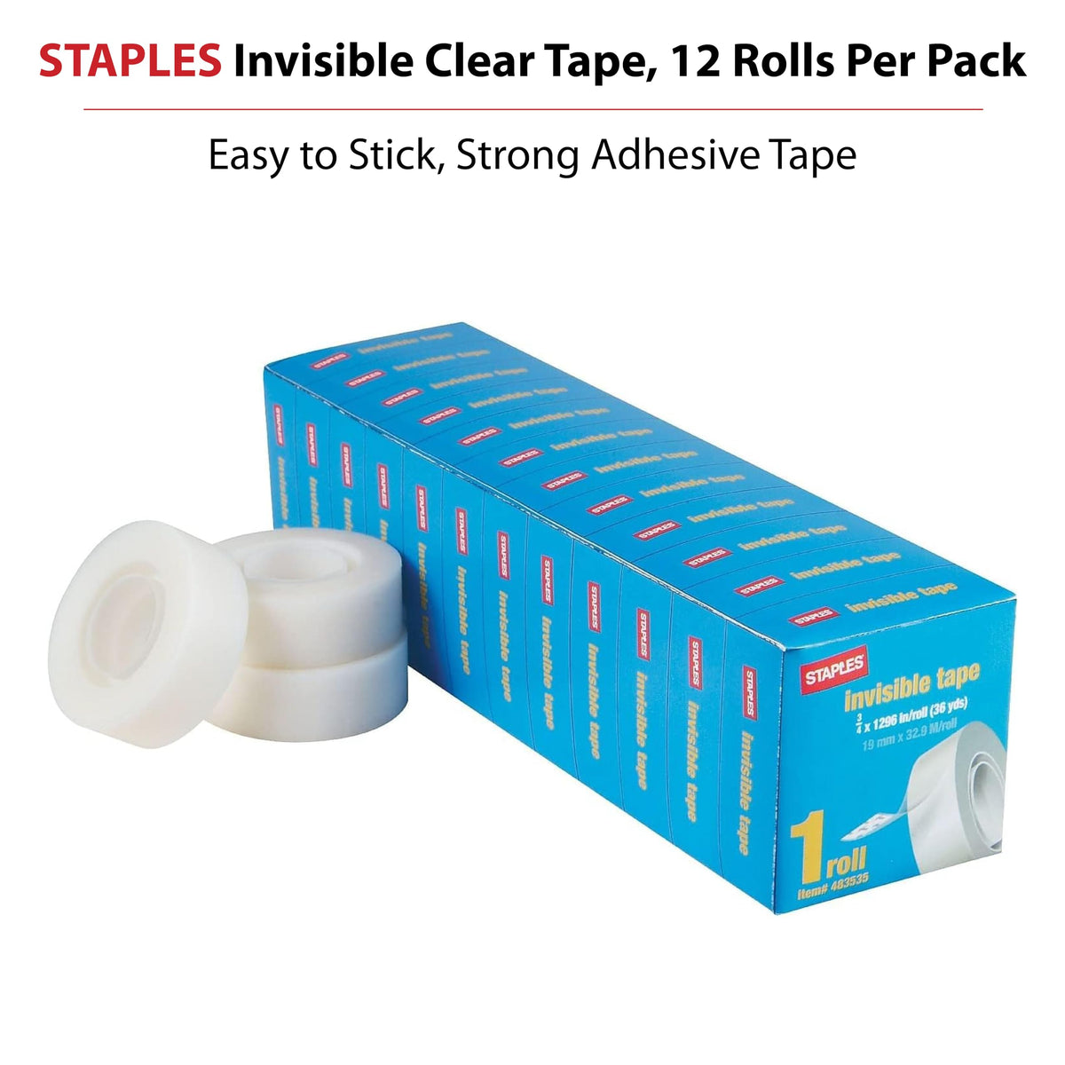 Cinta Transparente Invisible Staples Fácil de Pegar 36 Yardas 12 Rollos