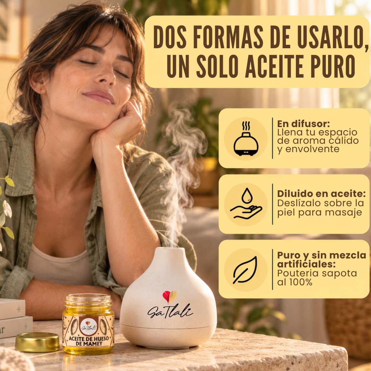 Aceite de Hueso de Mamey - Ga Tlali 30ml - Aceite Esencial para Difusor De Aromas, Humidificador Y Aceite Relajante Para Masajes Corporales Diluido - Con Aroma Dulce Acondicionador