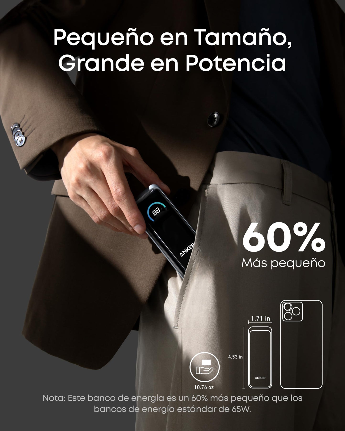 Batería Portátil Anker 9600 mAh Enchufe Plegable Salida 65W para MacBook Pro y iPhone 15