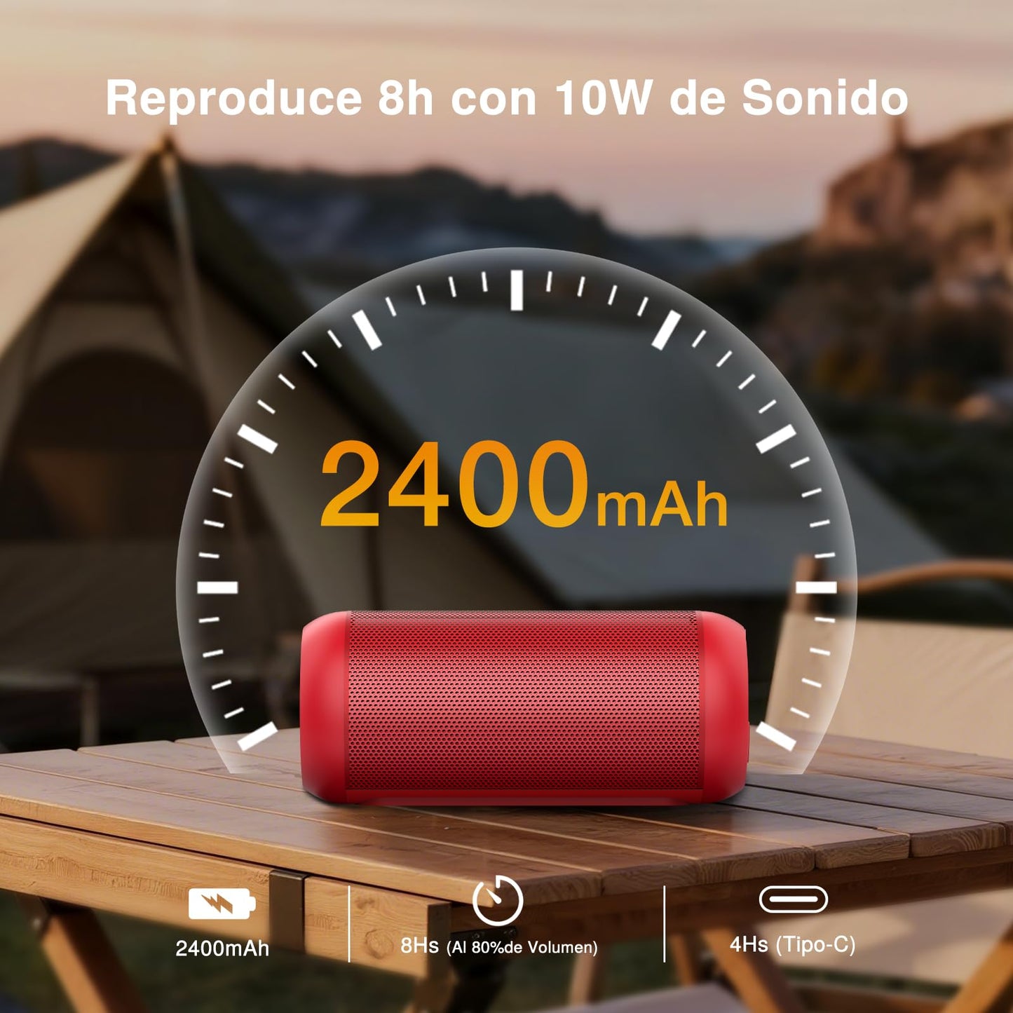Bocina Bluetooth Portátil Hora Rojo con Iluminación RGB Ajustable y Emparejamiento Dual TWS