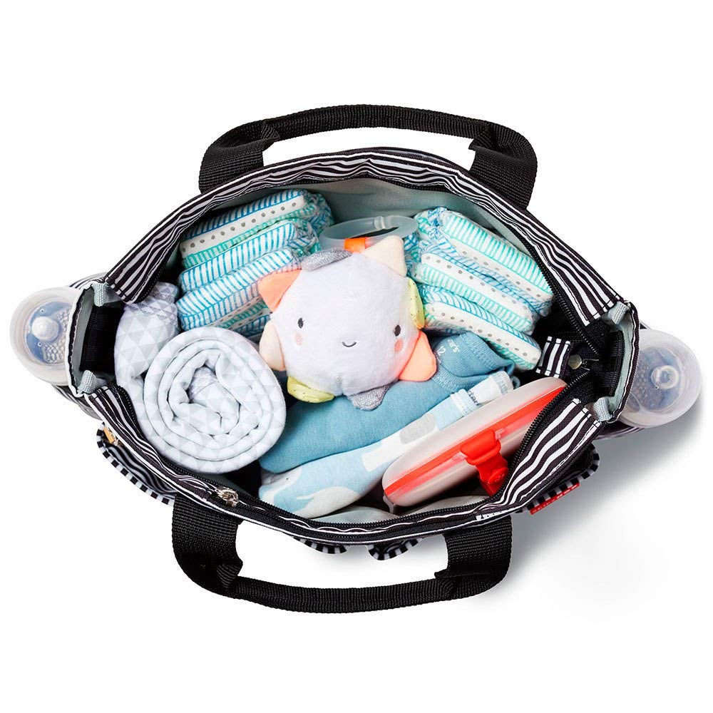Skip Hop Messenger Diaper Bag With Matching Changing Pad, Duo Signature, Black White Stripe