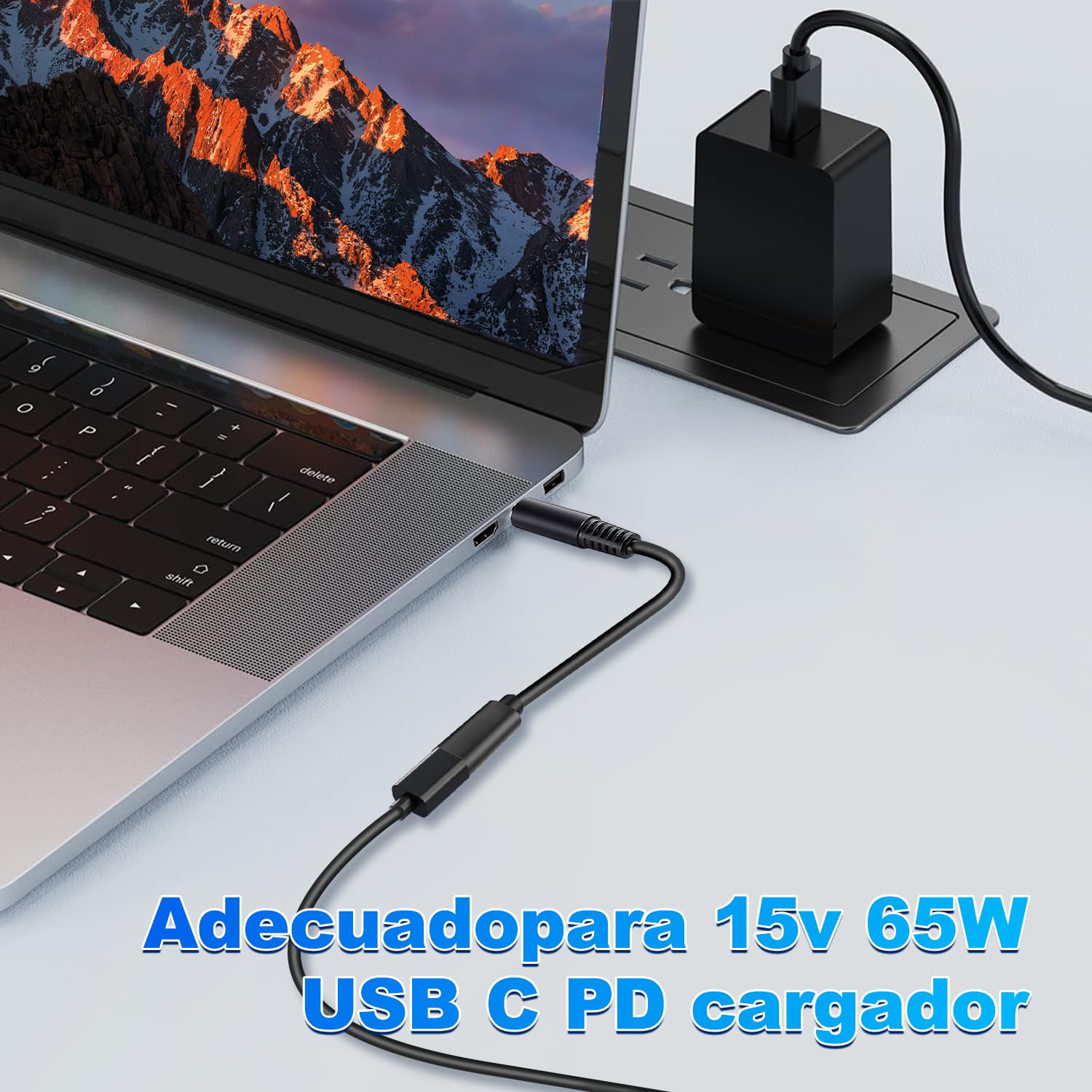 Cable Tipo C Hembra de Smart Tip (2 Piezas), Carga Rápida para portátil Dell, PD 65W 15V/3A, Punta de 4.5 mm, Compatible con Dell Inspiron 15 17 13 11 14-5000 5570 5559 7359 3452 serie XPS 13