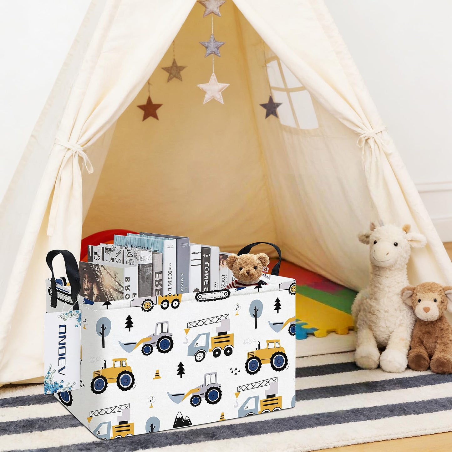 ONOEV Cesta Rectangular para la Ropa Sucia de niños, Organizador de Juguetes, Cesta de Regalo, Excavadora para vehículos forestales, decoración de habitación (Excavadora)
