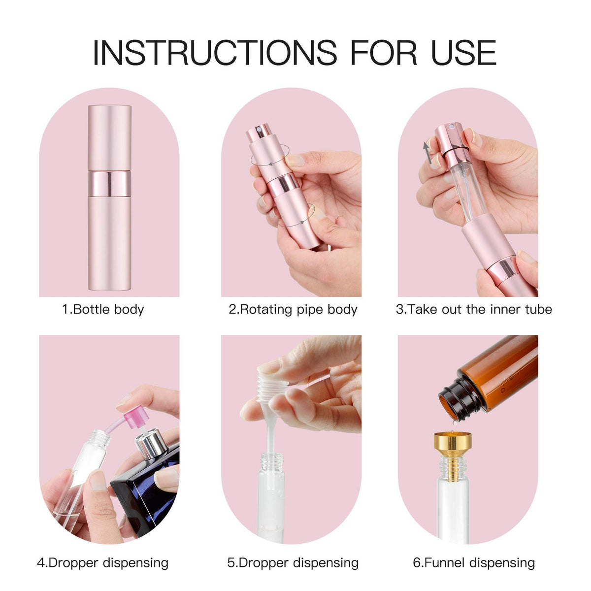 5PCS 8ml Travel Perfume Atomizer Refillable, Mini Cologne Spray Bottle Empty, Small Aftershave Sprayer for Liquid Dispenser (Pink)