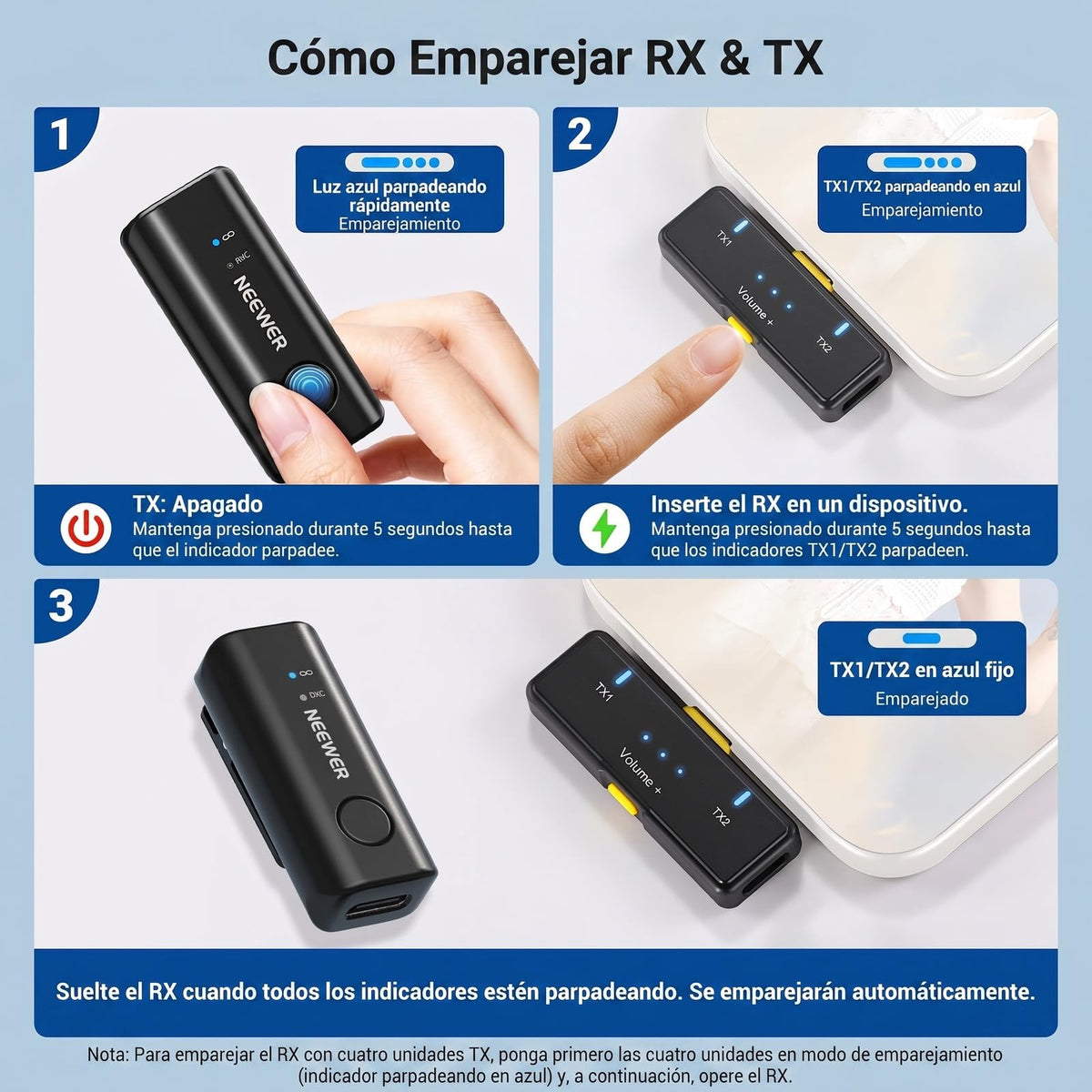 Micrófono Solapa Inalámbrico NEEWER KM23C Negro AI Cancelación de Ruido 70m Alcance