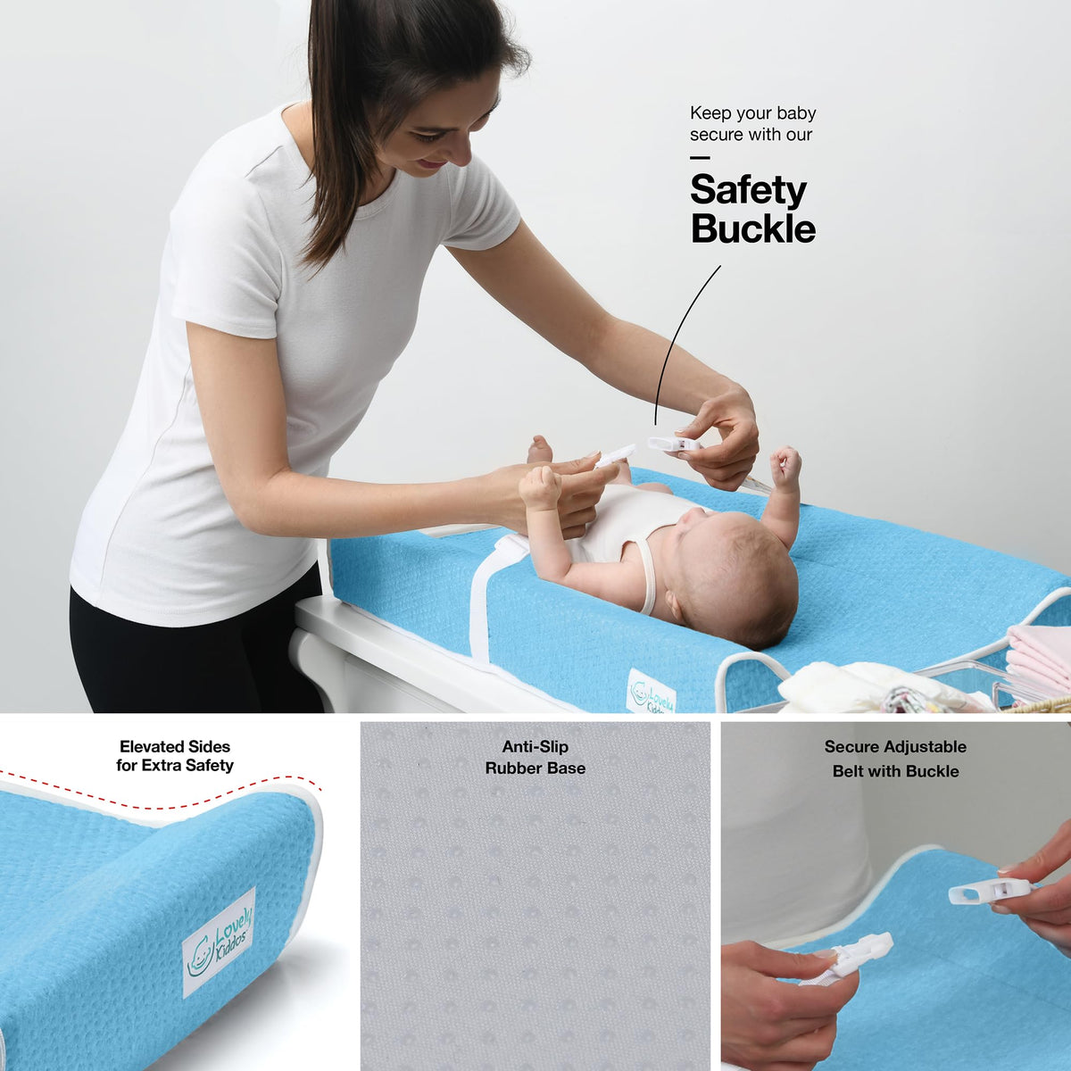 Cambiador – Cambiador de espuma contorneado para bebé para cambiador, cambiador de pañales impermeable, incluye funda antideslizante, suave, extraíble y lavable, barra de juguete portátil con modo