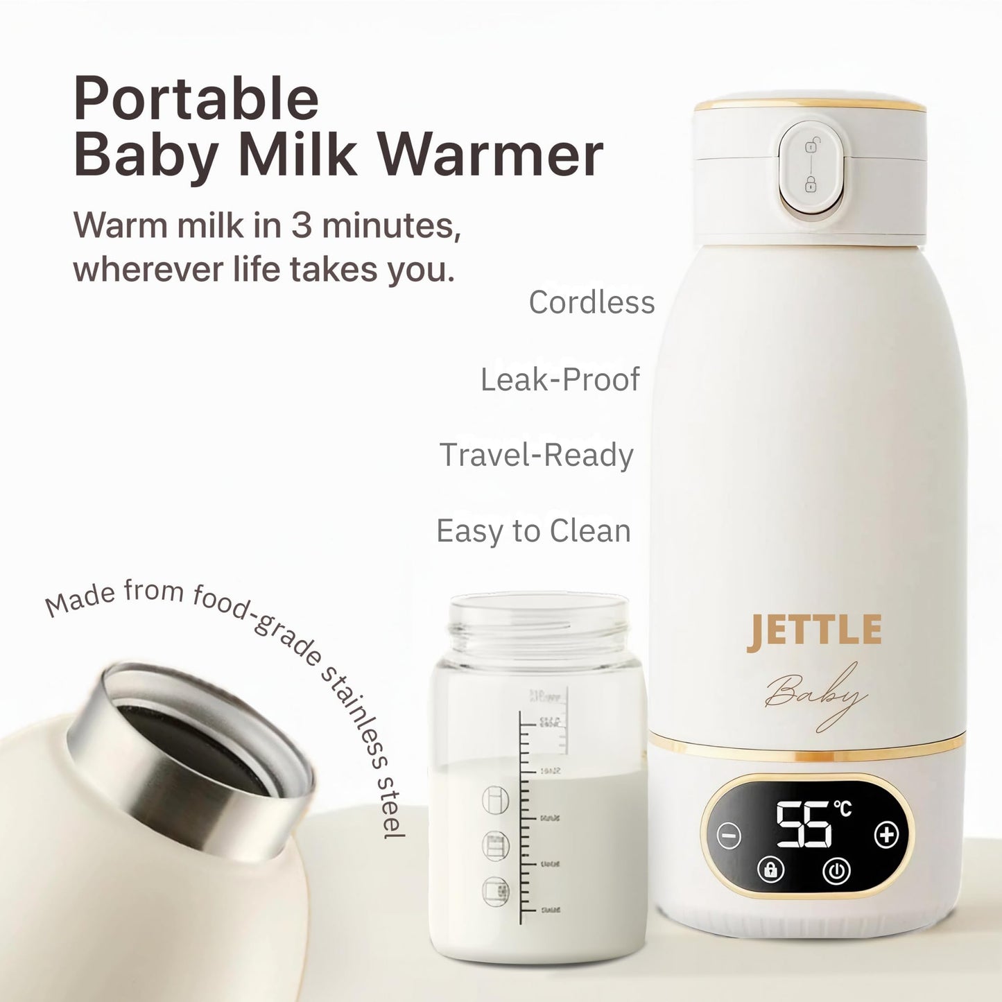 Calentador portátil de leche para bebé, sin cable, recargable, calentador de biberones para leche materna, fórmula y agua, control de temperatura seguro para bebés, listo para viajar, 500 ml