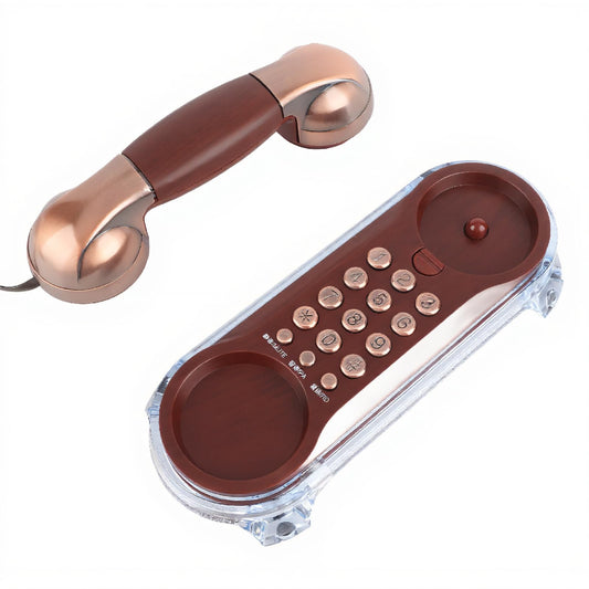 Richer-R Teléfono Retro con Cable, Teléfono Fijo Vintage Alámbrico, Diseño Ergonómico Elegante, Iluminación en Base, Montura en Pared o Escritorio, Color Cobre Rojo
