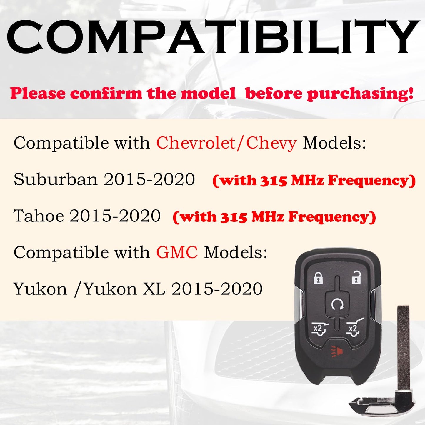 Llavero de repuesto para Chevy Suburban Tahoe GMC Yukon/Yukon XL Denali 2015 2016 2017 2018 2019 2020 botón de arranque inteligente de proximidad sin llave 13580804 autoprogramable
