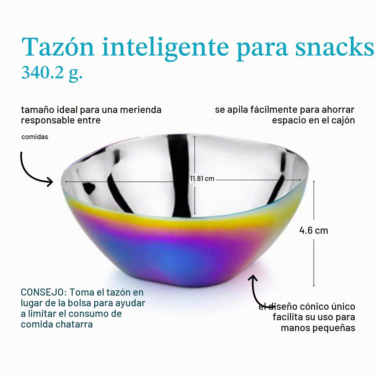 Ahimsa - Cuencos de acero inoxidable para niños, 12 onzas, arco iris