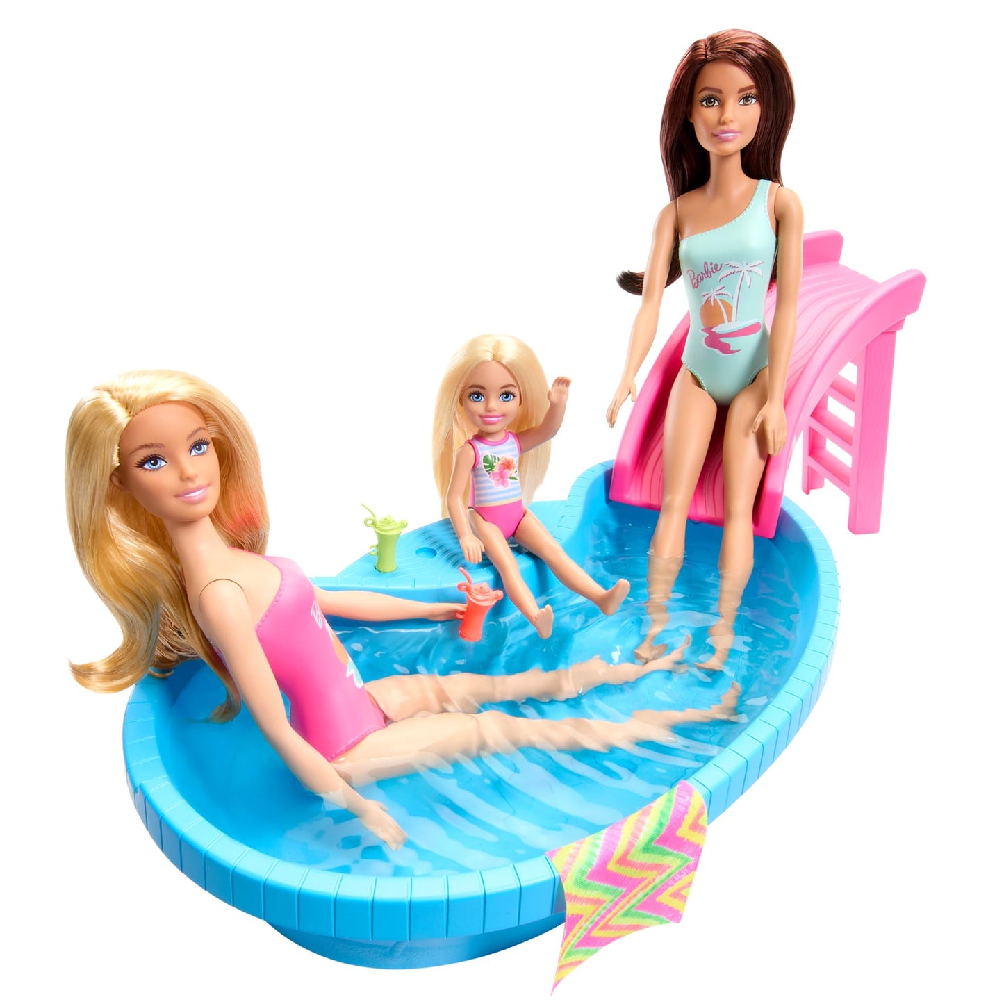Barbie, Set de Juego Alberca Glam con Muñeca, para Niñas de 3 Años en Adelante, Mattel, Tarde de Verano Perfecta, Piscina para llenar con Agua de Verdad