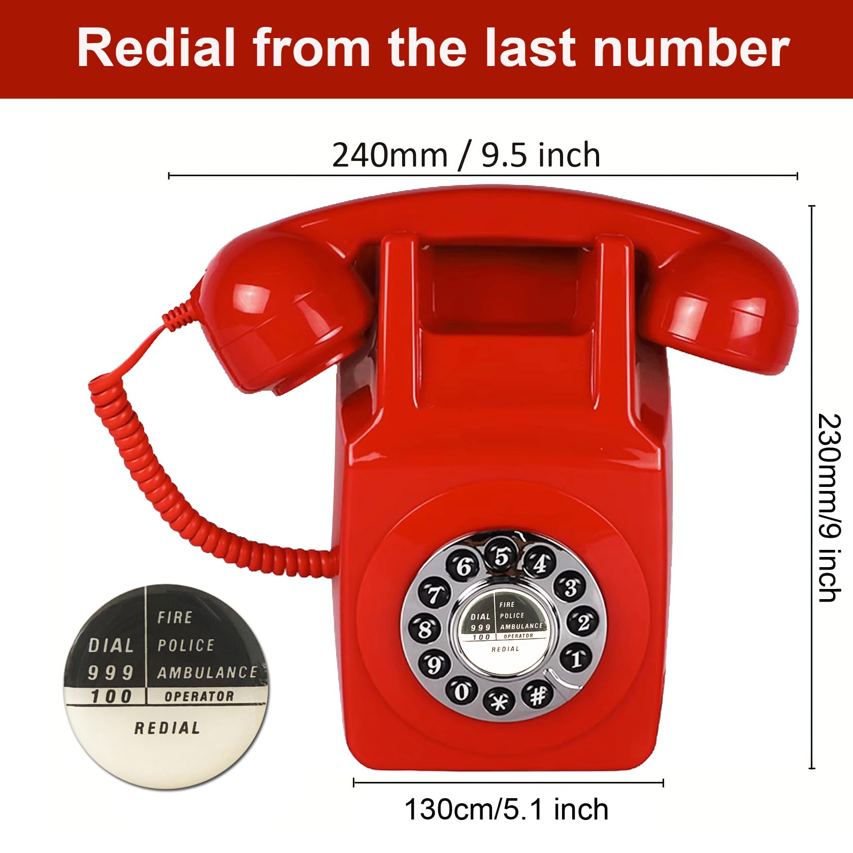Teléfono de pared, teléfono fijo con cable para el hogar, teléfono retro montado en la pared, teléfonos antiguos de moda de los años 1960, teléfono analógico de línea única con timbre fuerte para