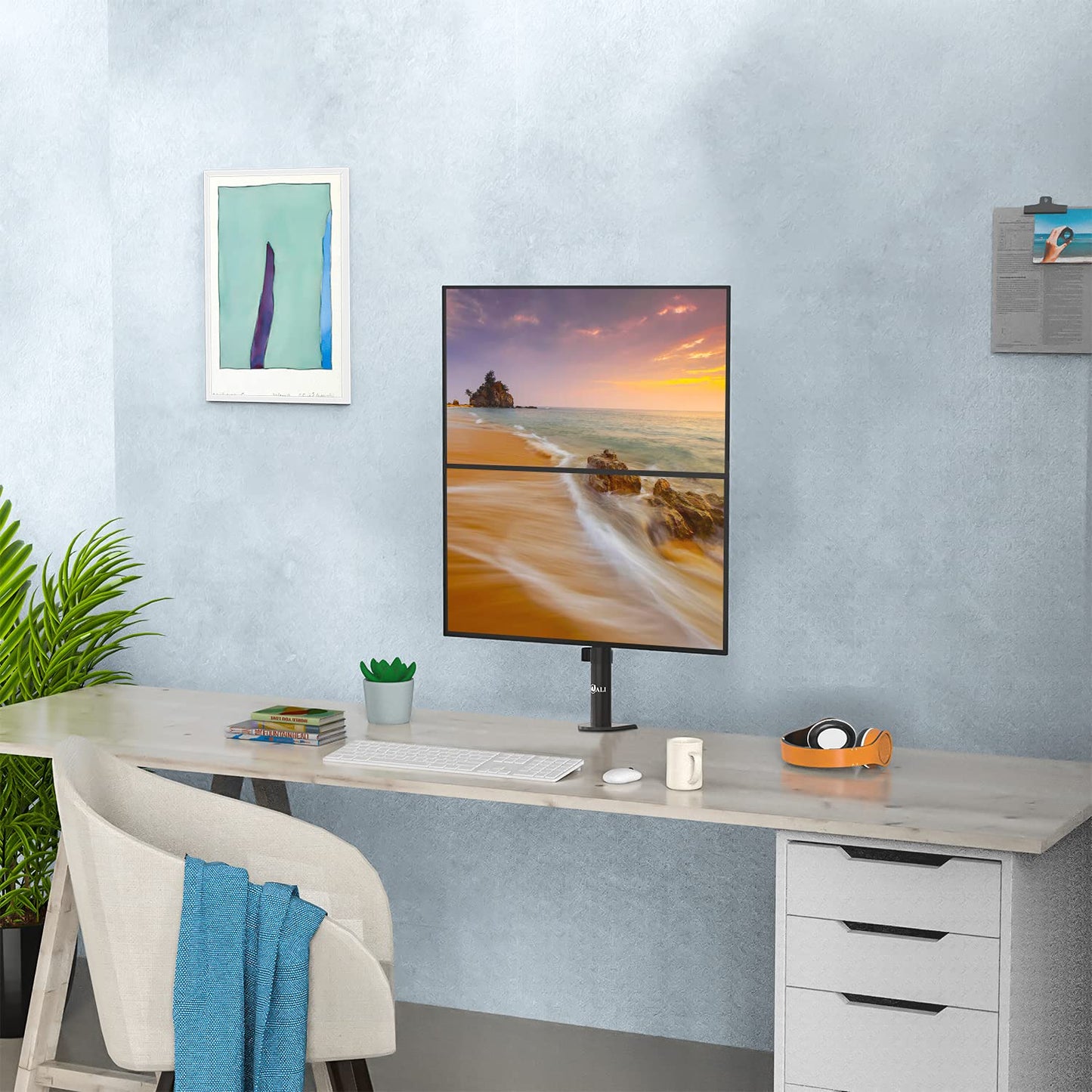 Soporte de Computadora WALI Negro de Monitor Dual para Pantallas de hasta 27 Pulgadas con Base de Ojal Opcional
