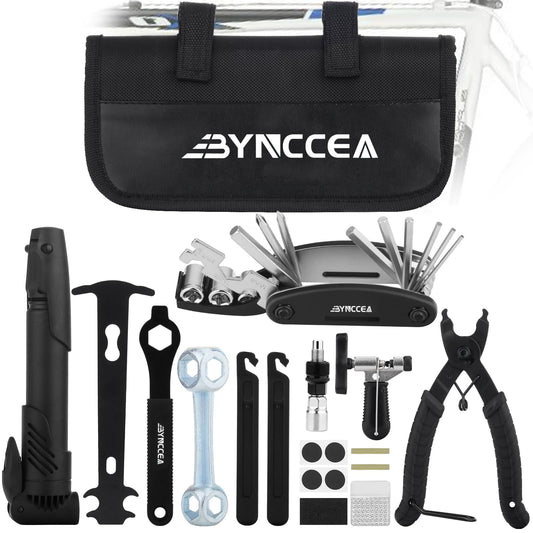Bynccea - Kit de herramientas de reparación de neumáticos de bicicleta con bomba de neumáticos, bolsa de reparación portátil de bicicleta, herramientas de reparación de parches de palanca de