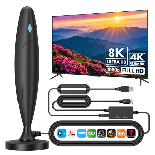 Antena Digital de TV para Smart TV con Recepción de Largo Alcance y Protección contra Sobretensiones y Rayos en Negro