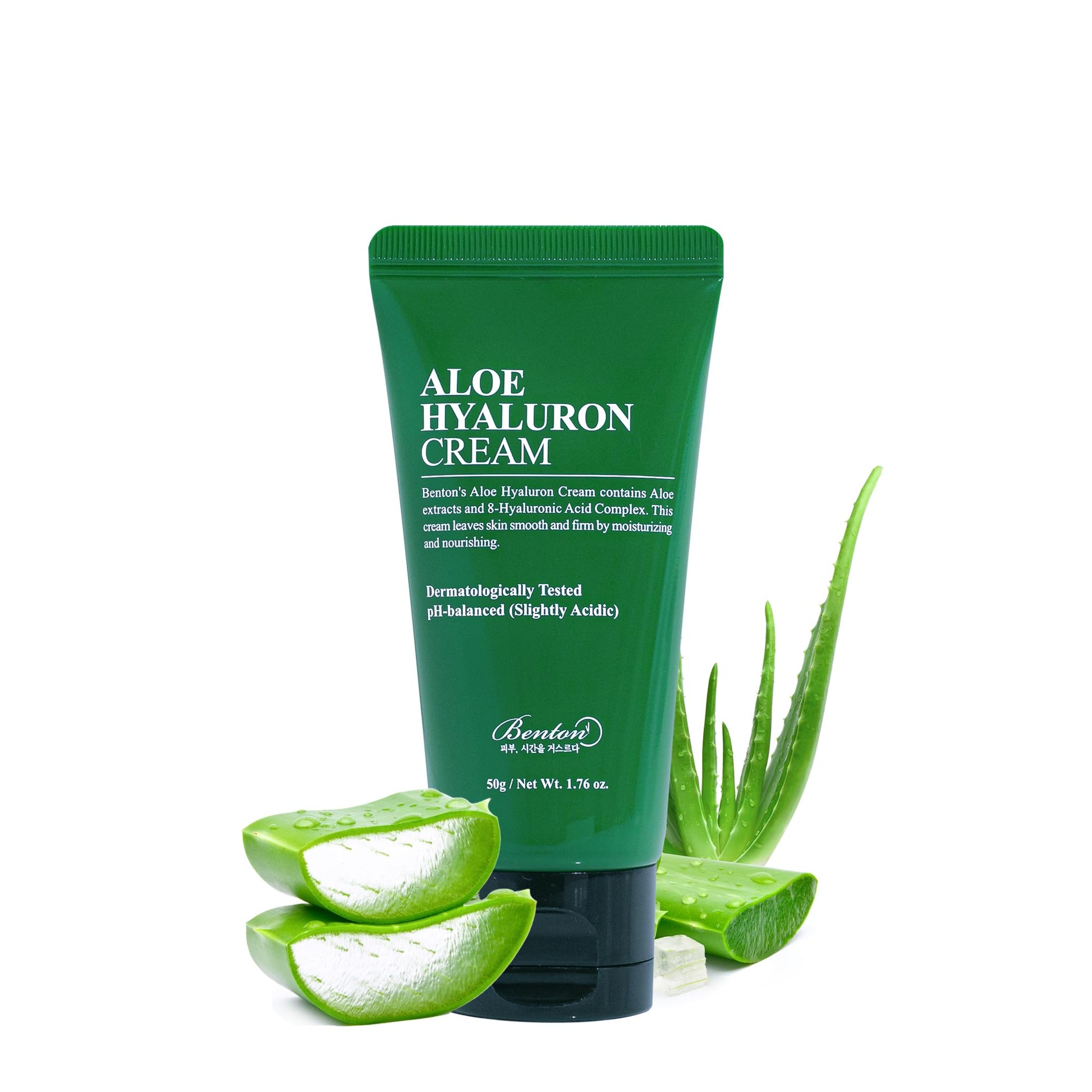 BENTON Crema de aloe de hialurón, 50 g, agua de hoja de aloe y ácido hialurónico, crema facial calmante e hidratante, para sequedad y picazón en la piel sensible