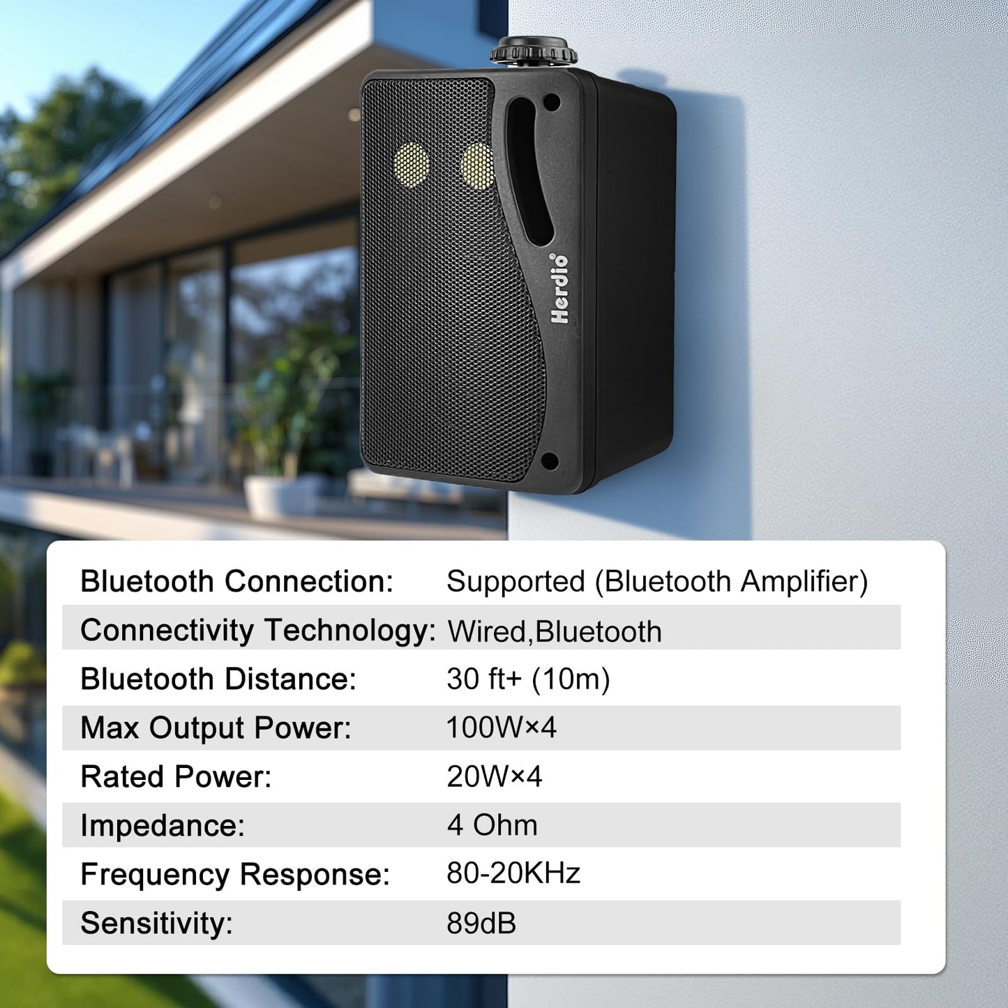 Herdio - Sistema de altavoces de pared con cable impermeable de 3.5 pulgadas para exteriores con 400 vatios de graves potentes para patio, jardín, porche, interior, terraza, durabilidad para todo
