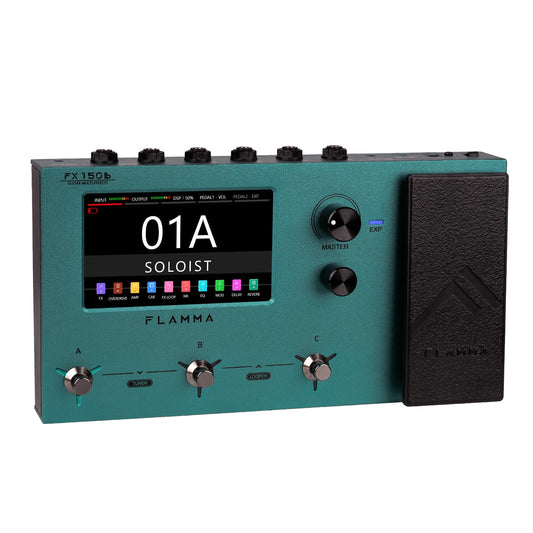 Pedal Multiefectos Flamma FX150B Negro con Visualización Táctil y Batería Integrada para Guitarra Eléctrica
