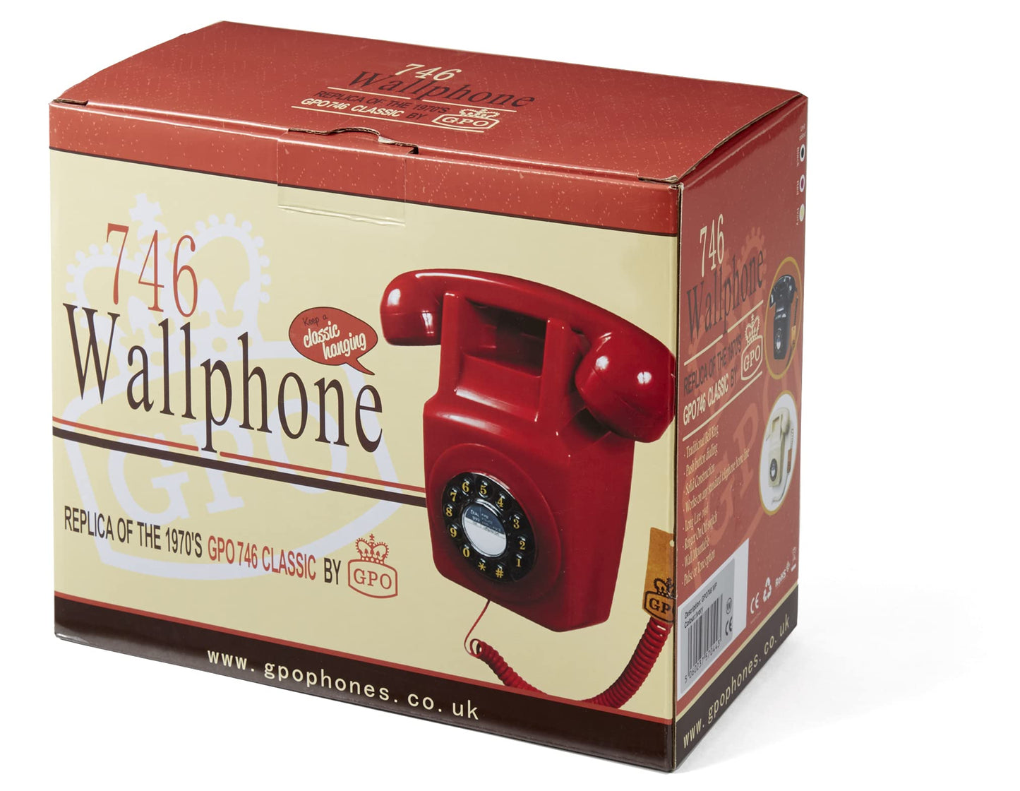 GPO 746 Retro Wall Push Button Telephone Red