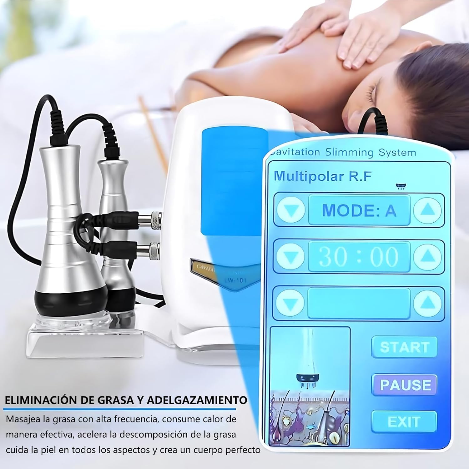 Masajeador 3 en 1 para Celulitis Cavitación y Radiofrecuencia Corporal y Facial para Salones y uso Doméstico