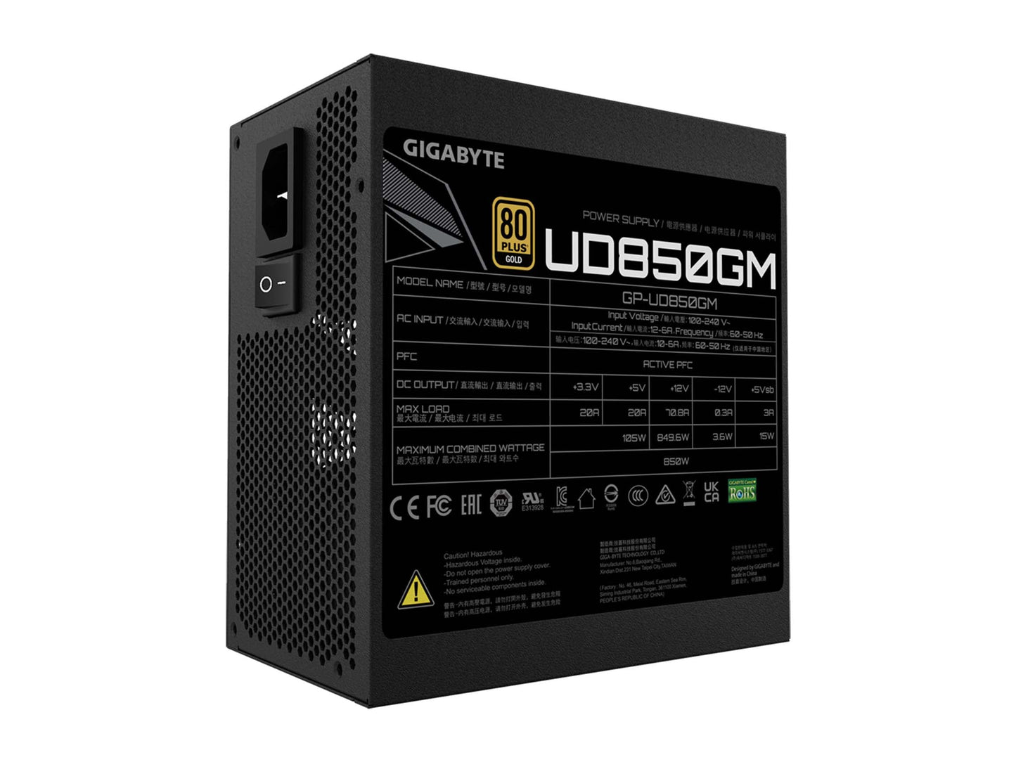 GIGABYTE GP-UD850GM 850W 80 Plus Fuente de alimentación Totalmente Modular con certificación Gold