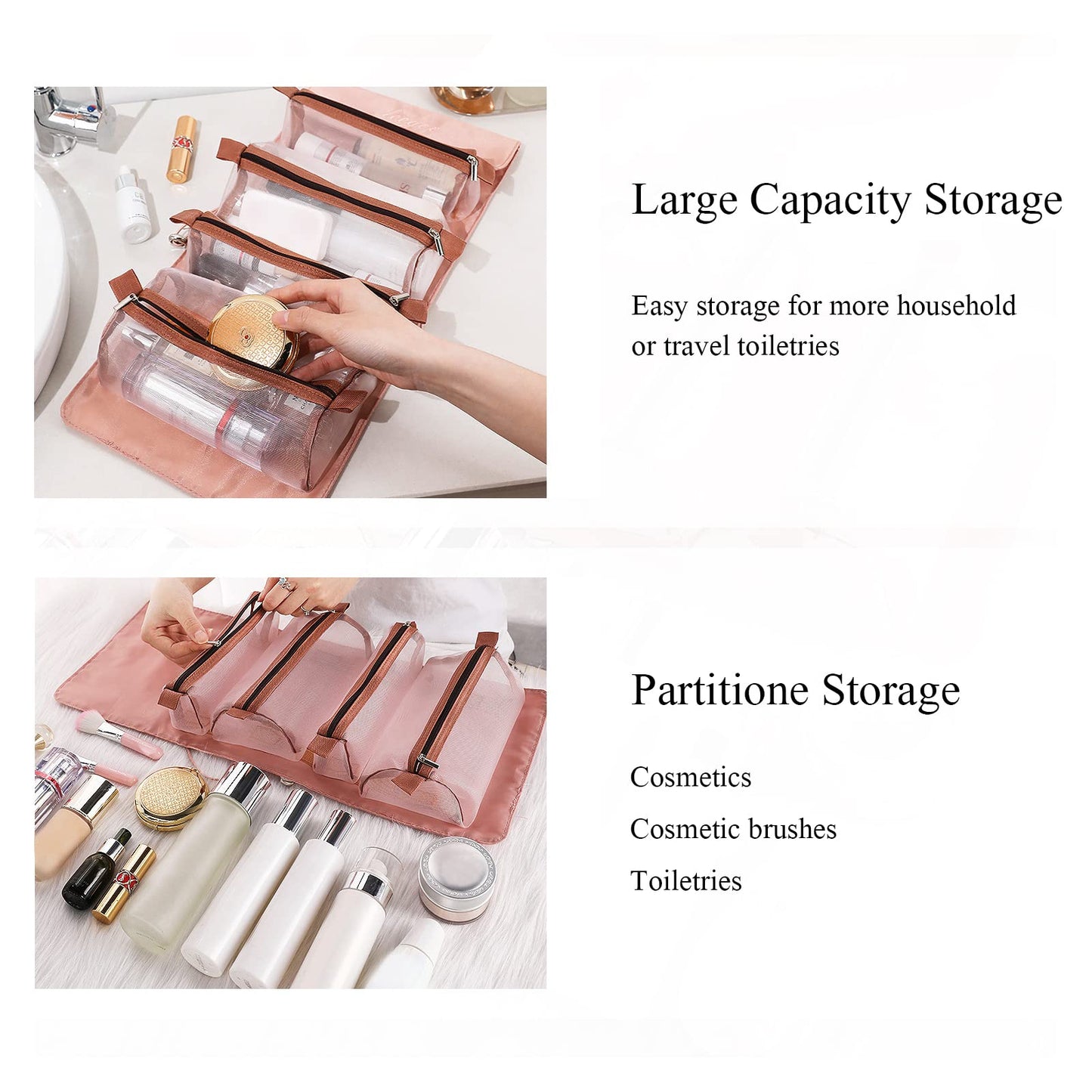 LumiSyne 4 En 1 Bolsa De Cosméticos Desmontable Bolsa De Aseo Colgante Et Enrollable Neceser De Viaje Bolsa De Maquillaje De Malla Portátil Plegable Bolsa De Aseo Neceser De Maquillaje Impermeable