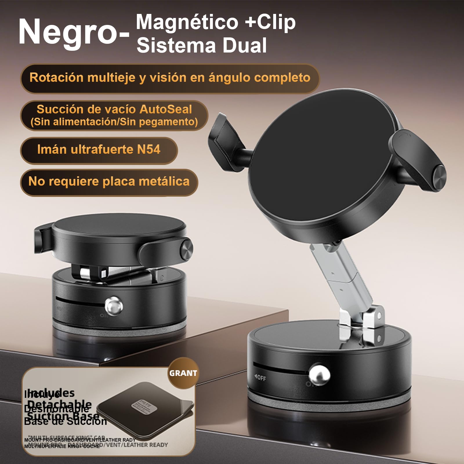 FEISEDY Soporte Magnético Plegable para Coche con Pinza Ajustable – Compatible con iPhone y Todos Teléfonos (Incluye No Magnéticos), 360° Rotación, Base Fuerte y Estable para Escritorio o Viajes