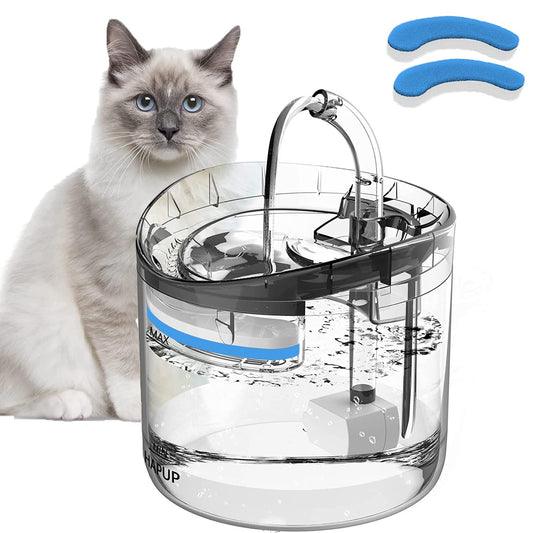 Fuente de Agua para Gatos, 1,8 L Bebedero para Gato, Actualizada con 2 Filtros de Repuesto, Alfombrilla de Silicona para Alimentos, Adecuado para Gatos, Perros y Varias Mascotas.