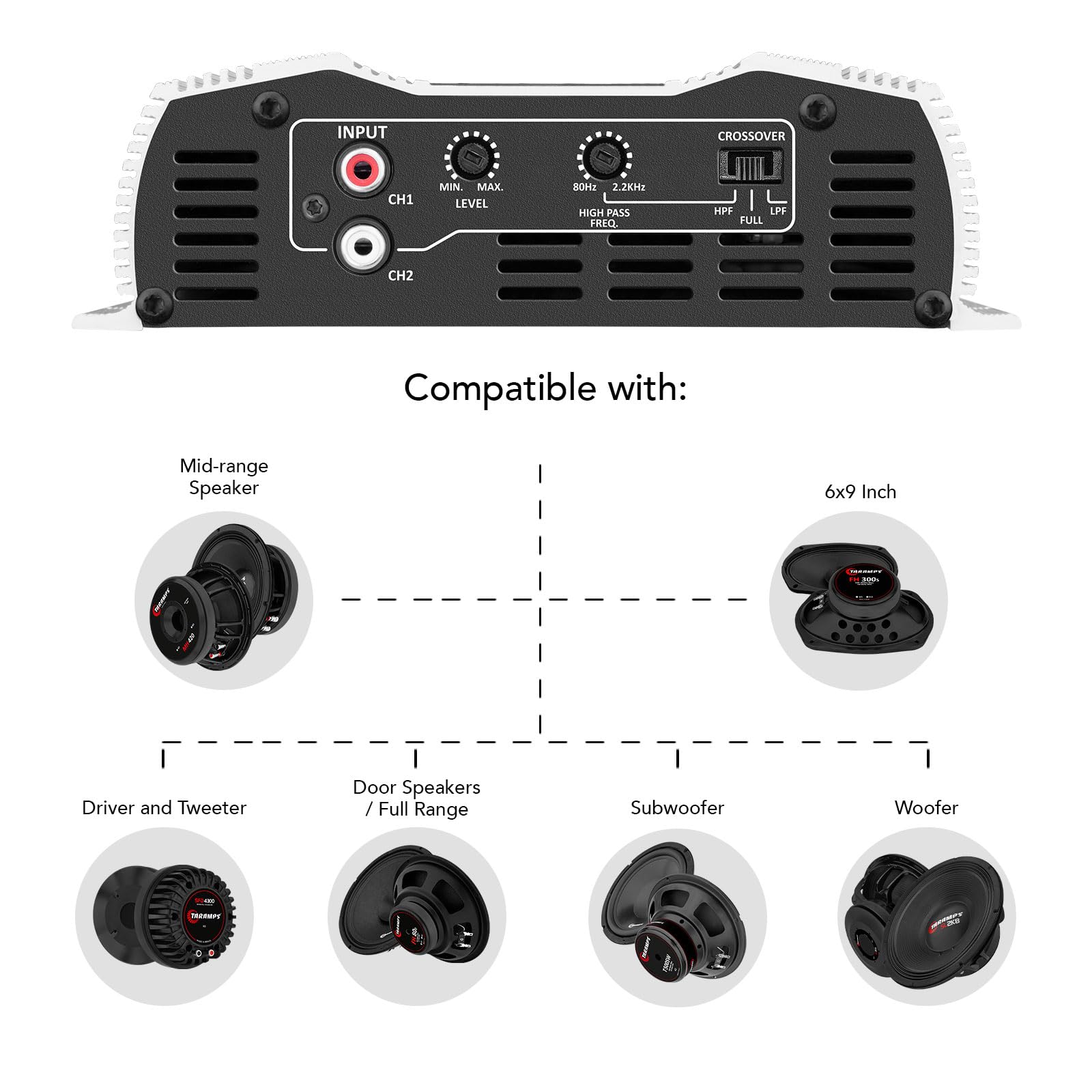 Amplificador de Sonido Taramps DS 800 2 Ohmios 800 W RMS 2 Canales para Coche